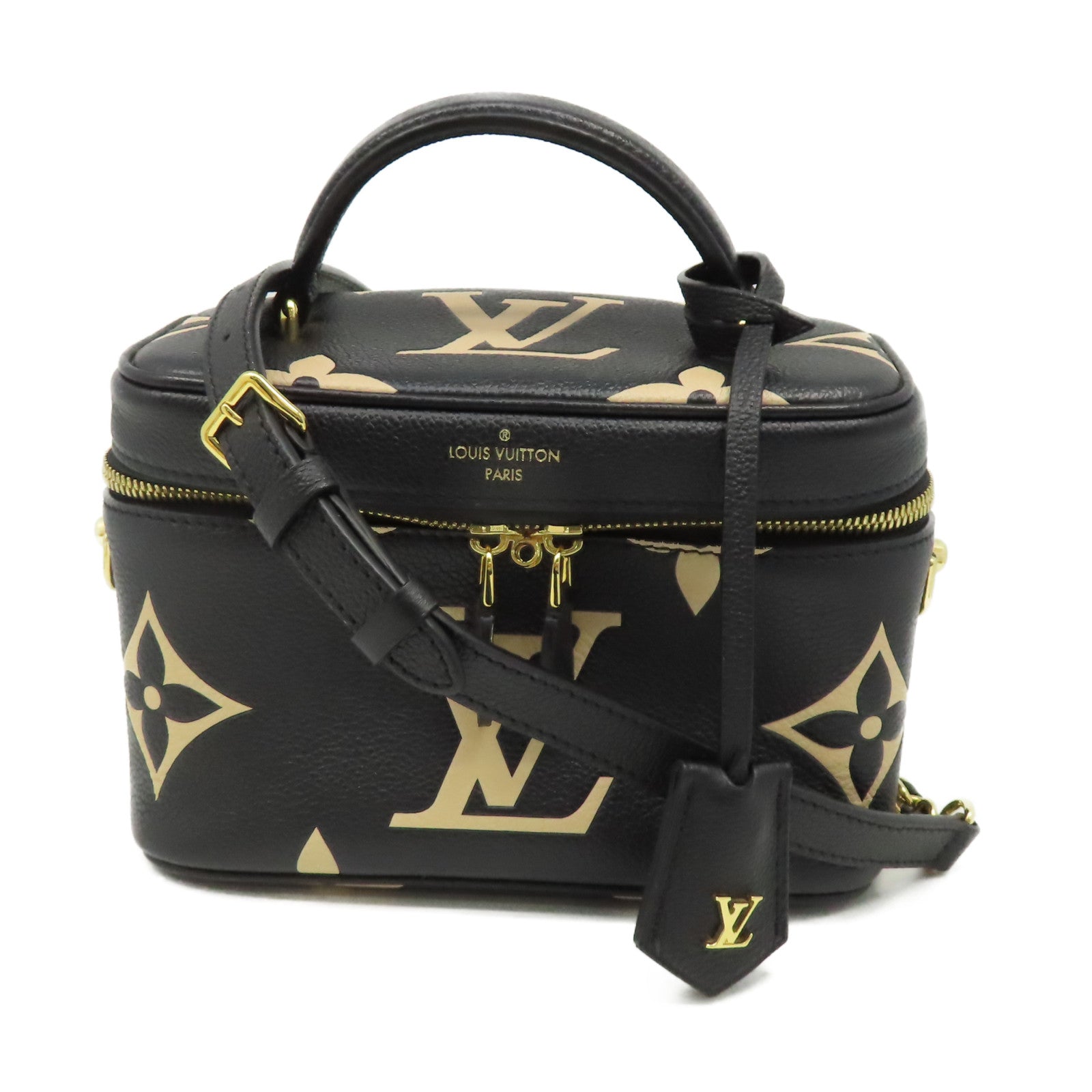 LOUIS VUITTON Monogram Empreinte Vanity PM金扣手挽肩背兩用袋黑色/米色