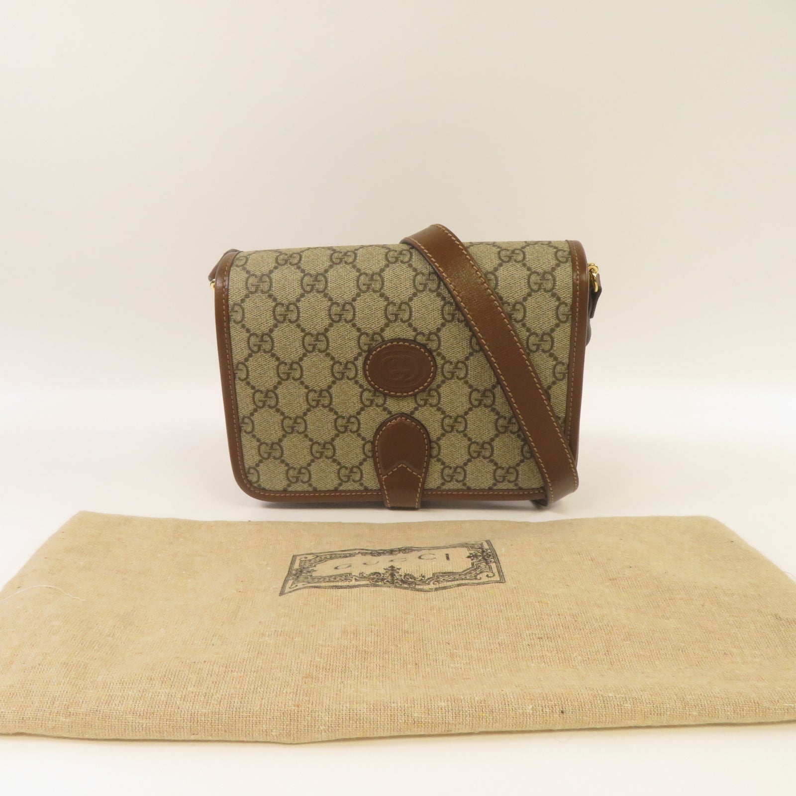 GUCCI 塗層帆布Shoulder Bag金扣肩背袋啡色