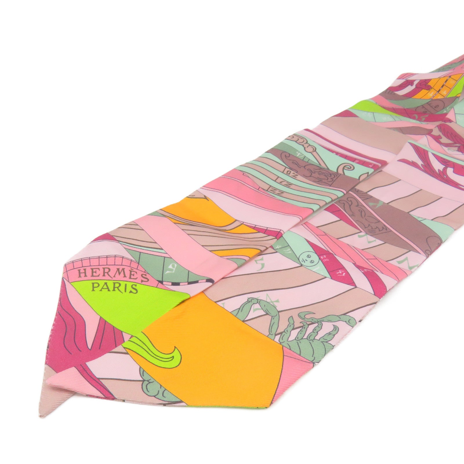 HERMES 絲質Twilly Scarf絲巾粉紅色/紫色/橙色/彩色