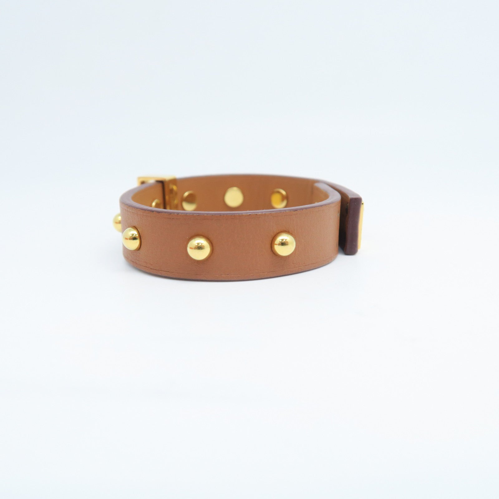 HERMES Veau Swift Leather Mini Dog Rounds Coeur Gold Buckle Bracelet Brown