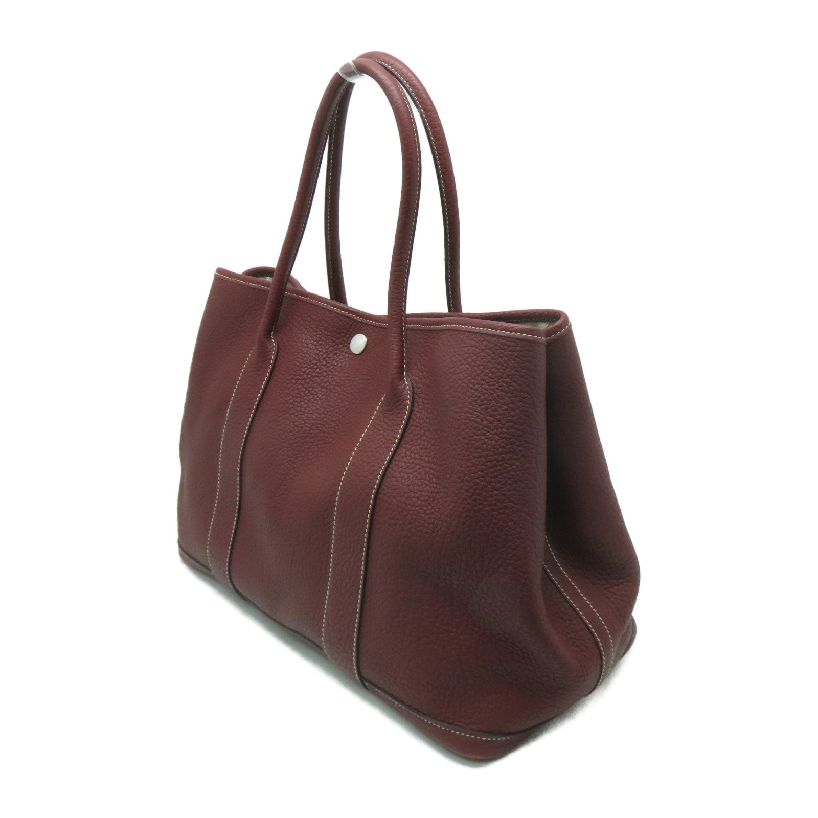 HERMES Togo皮革Garden Party GM銀扣手挽袋深紅色