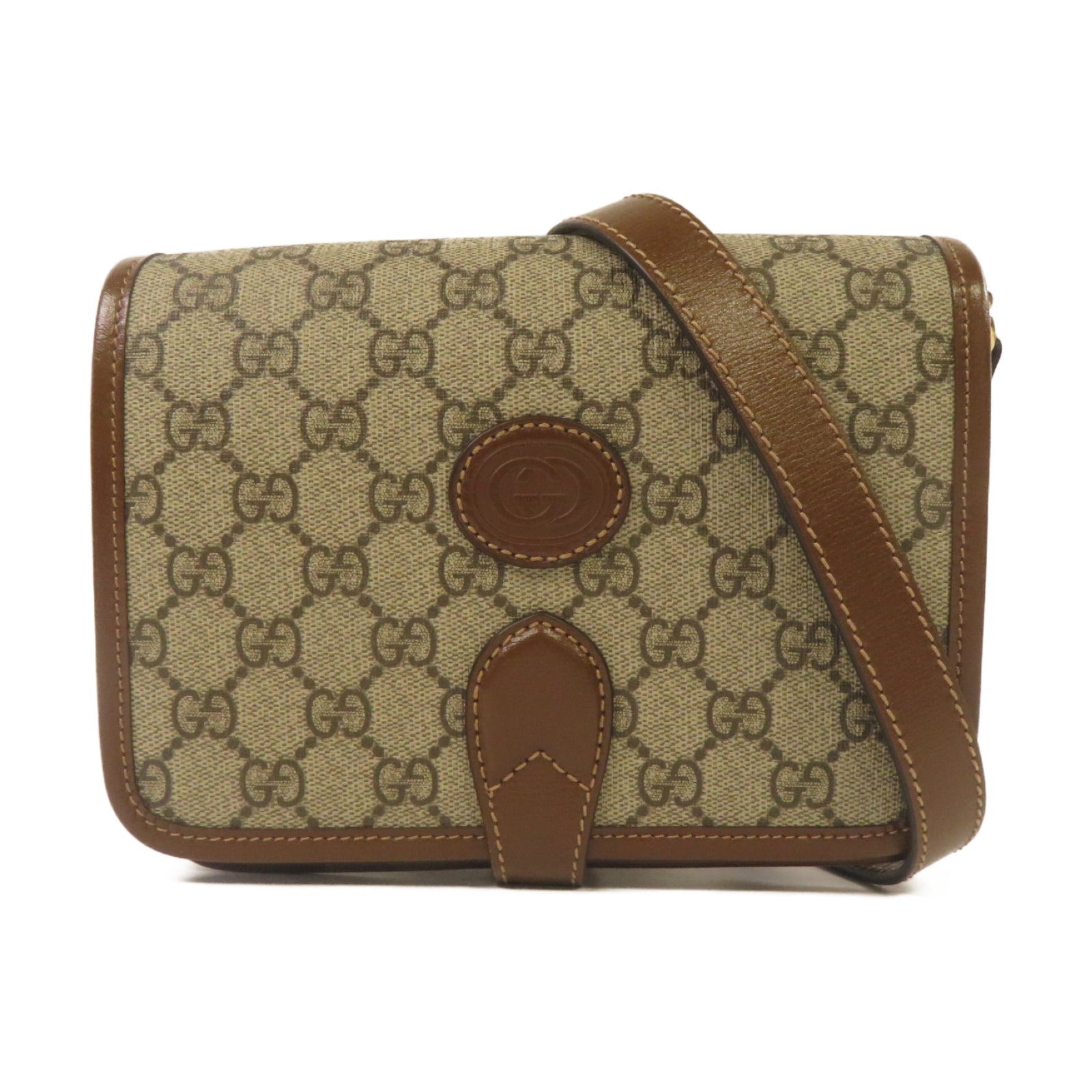 GUCCI 塗層帆布Shoulder Bag金扣肩背袋啡色