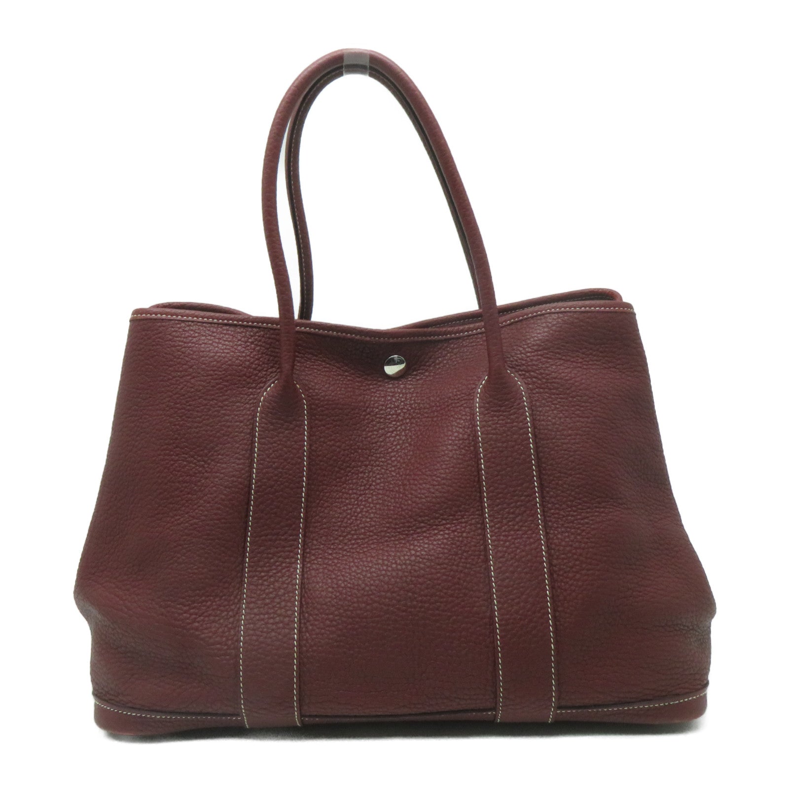 HERMES Togo皮革Garden Party GM銀扣手挽袋深紅色