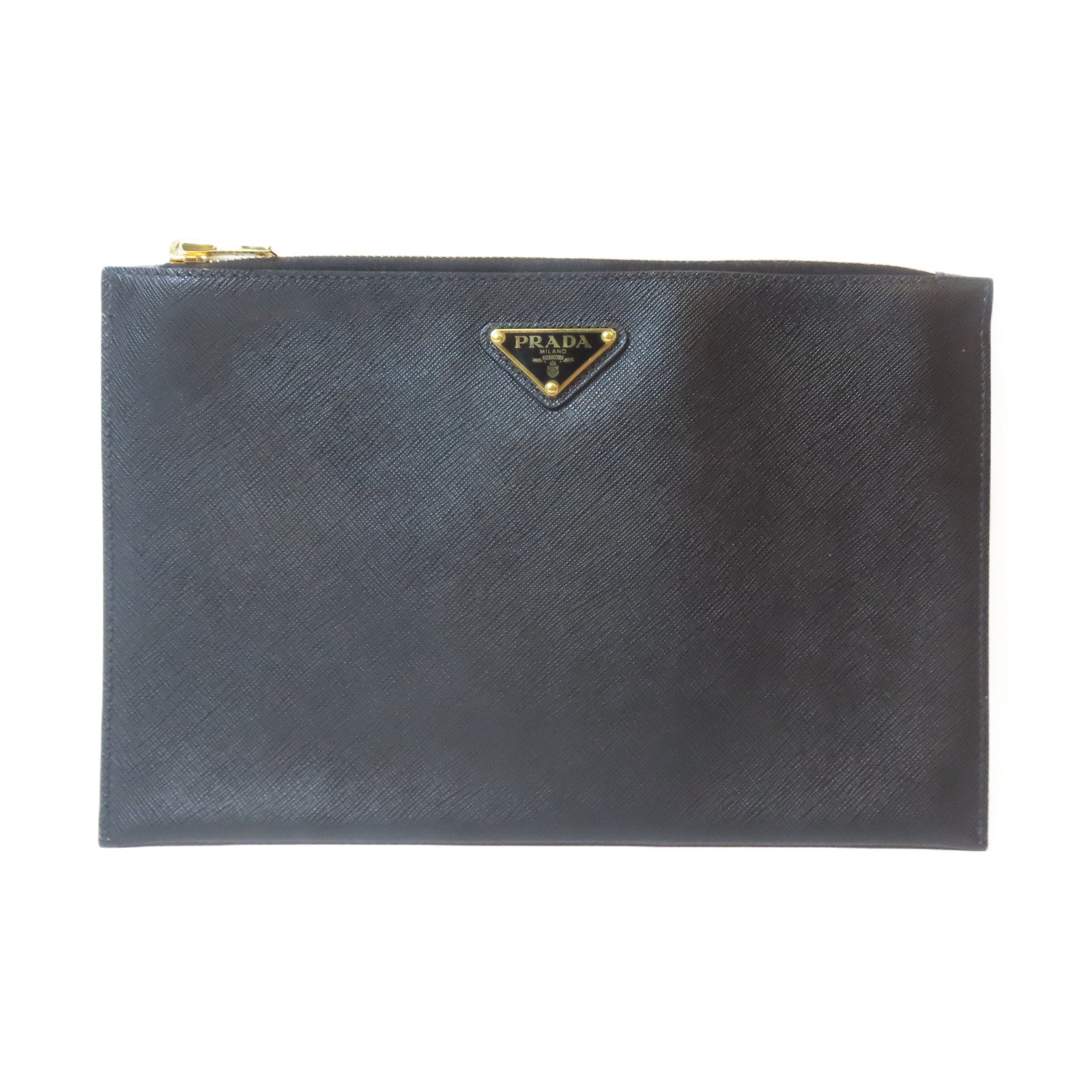 PRADA Saffiano皮革Pouch金扣手拿包黑色