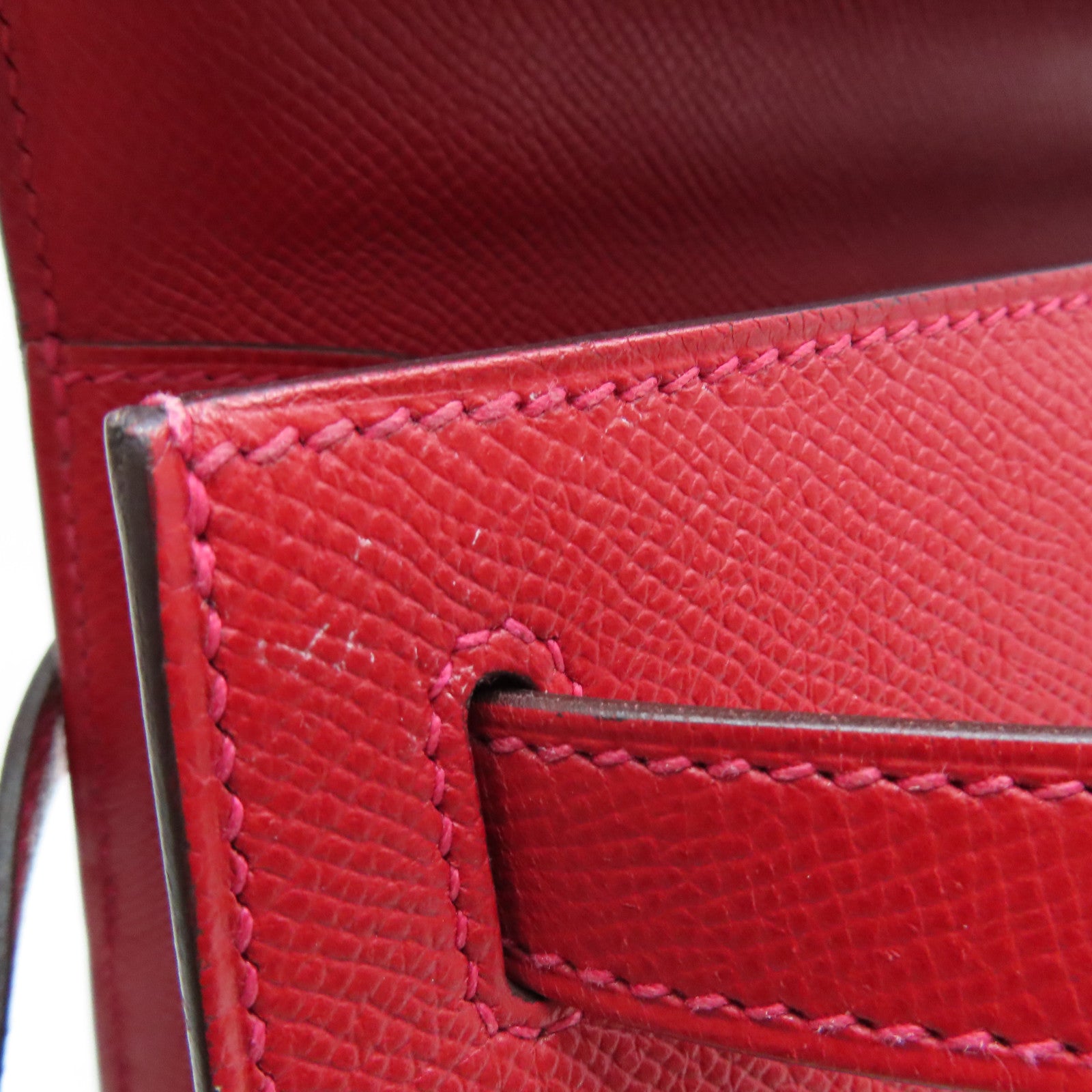 HERMES Epsom皮革Kelly 28银扣手挽袋Rouge Casaque/卡萨克红色