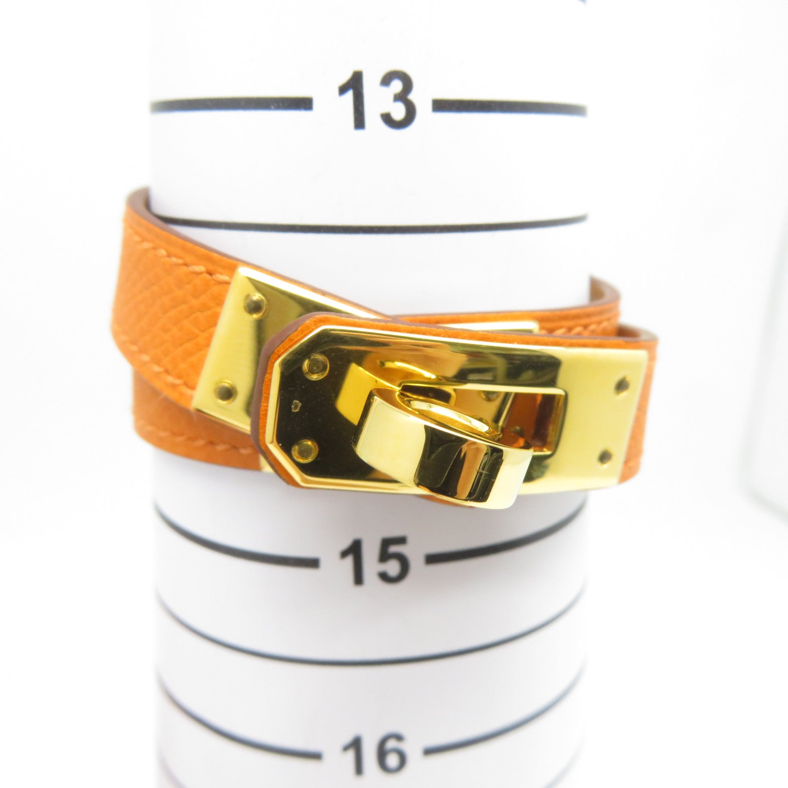 HERMES Epsom皮革Kelly Double Tour金扣手鐲橙色