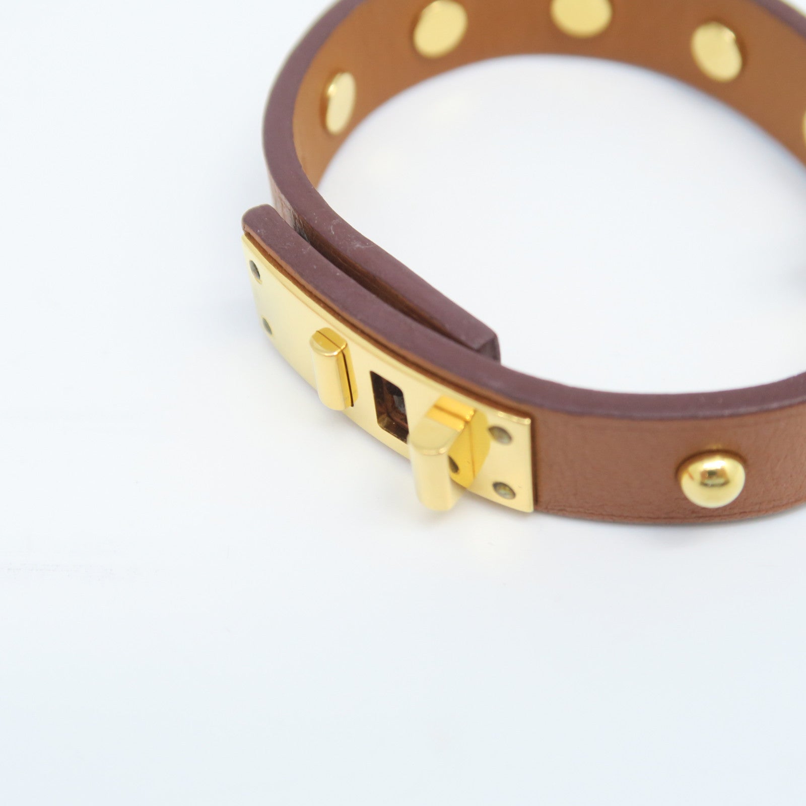 HERMES Veau Swift Leather Mini Dog Rounds Coeur Gold Buckle Bracelet Brown