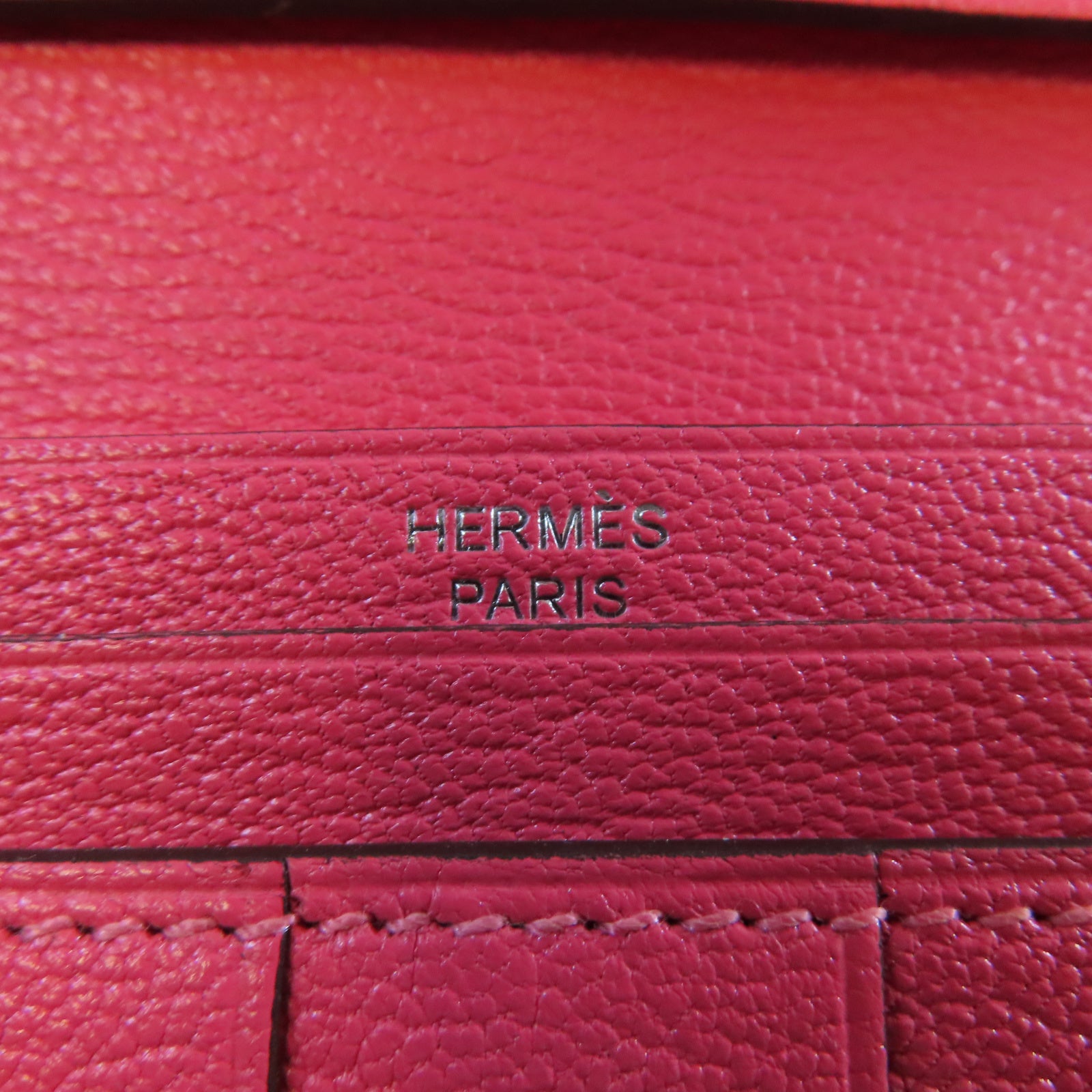 HERMES Chevre皮革Bearn W Snap銀扣長錢包Rose Azalee杜鵑粉色