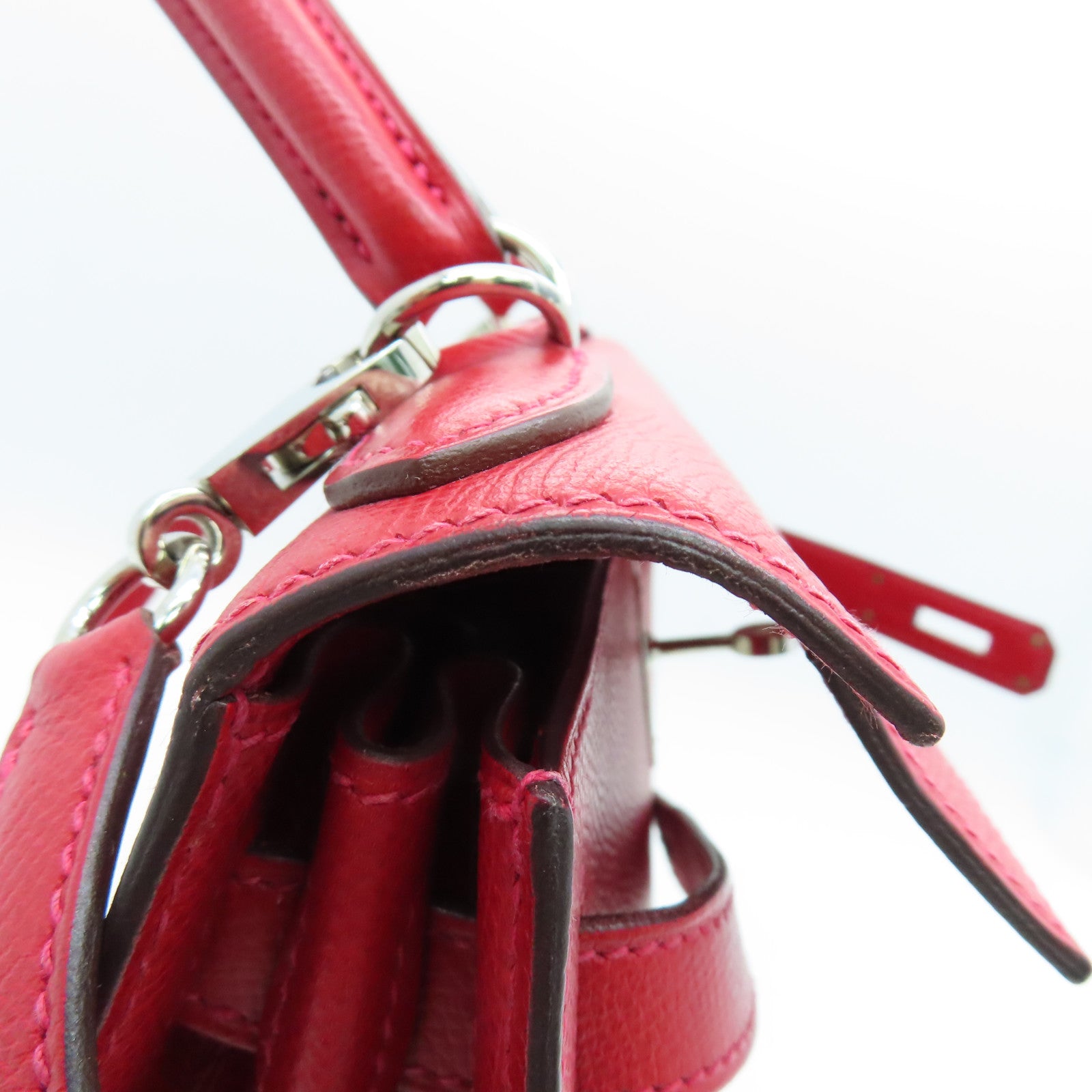 HERMES Epsom皮革Kelly 28银扣手挽袋Rouge Casaque/卡萨克红色