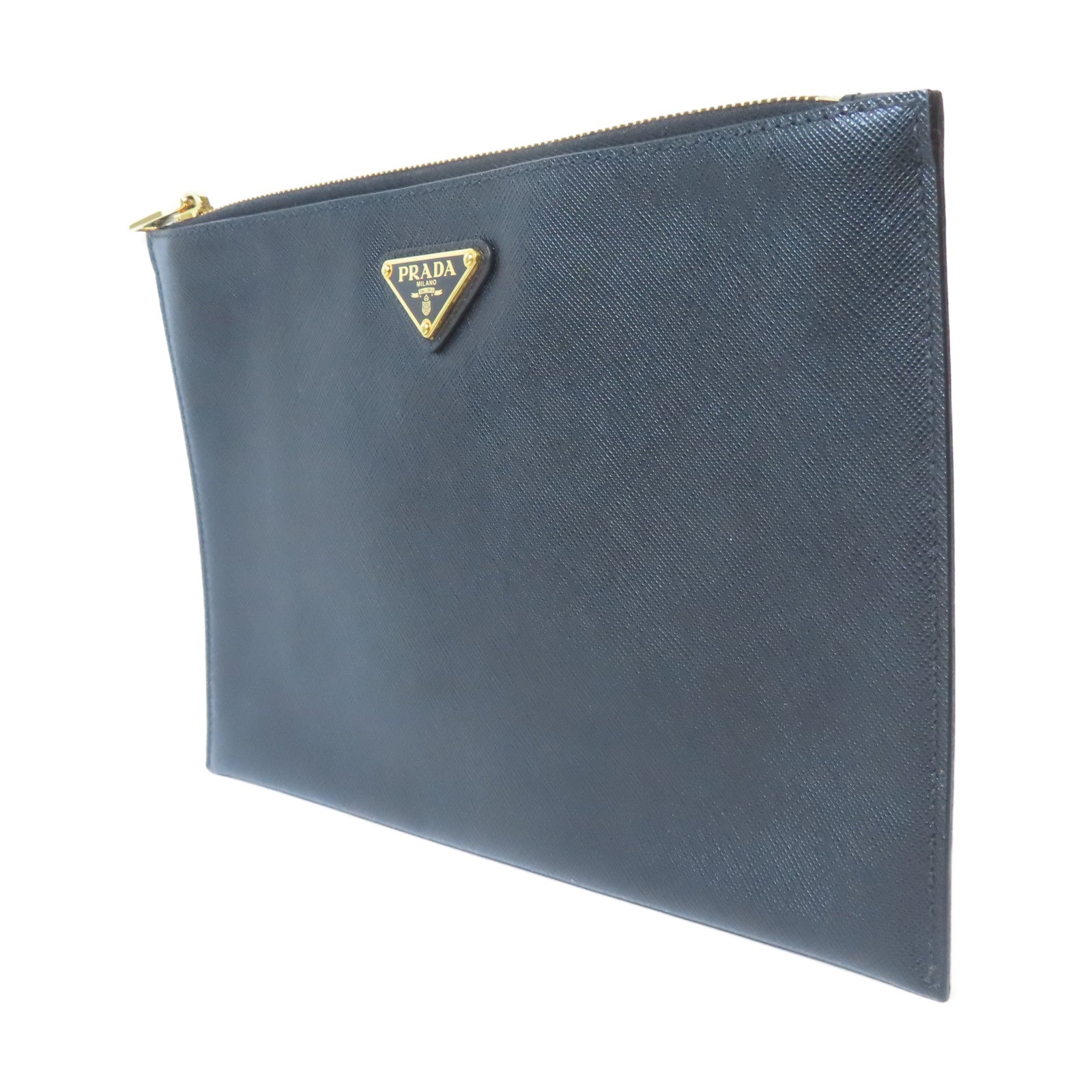 PRADA Saffiano皮革Pouch金扣手拿包黑色
