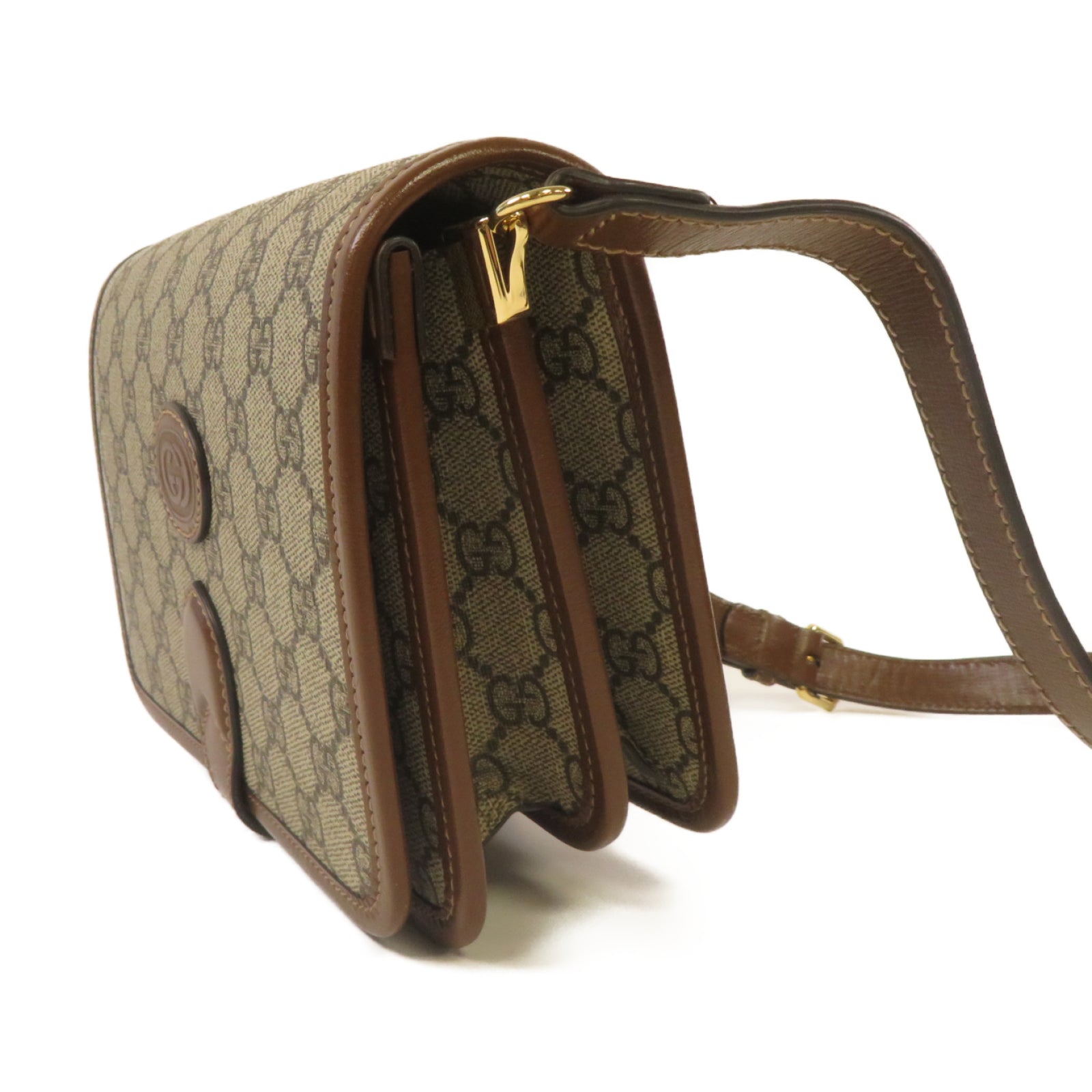 GUCCI 塗層帆布Shoulder Bag金扣肩背袋啡色