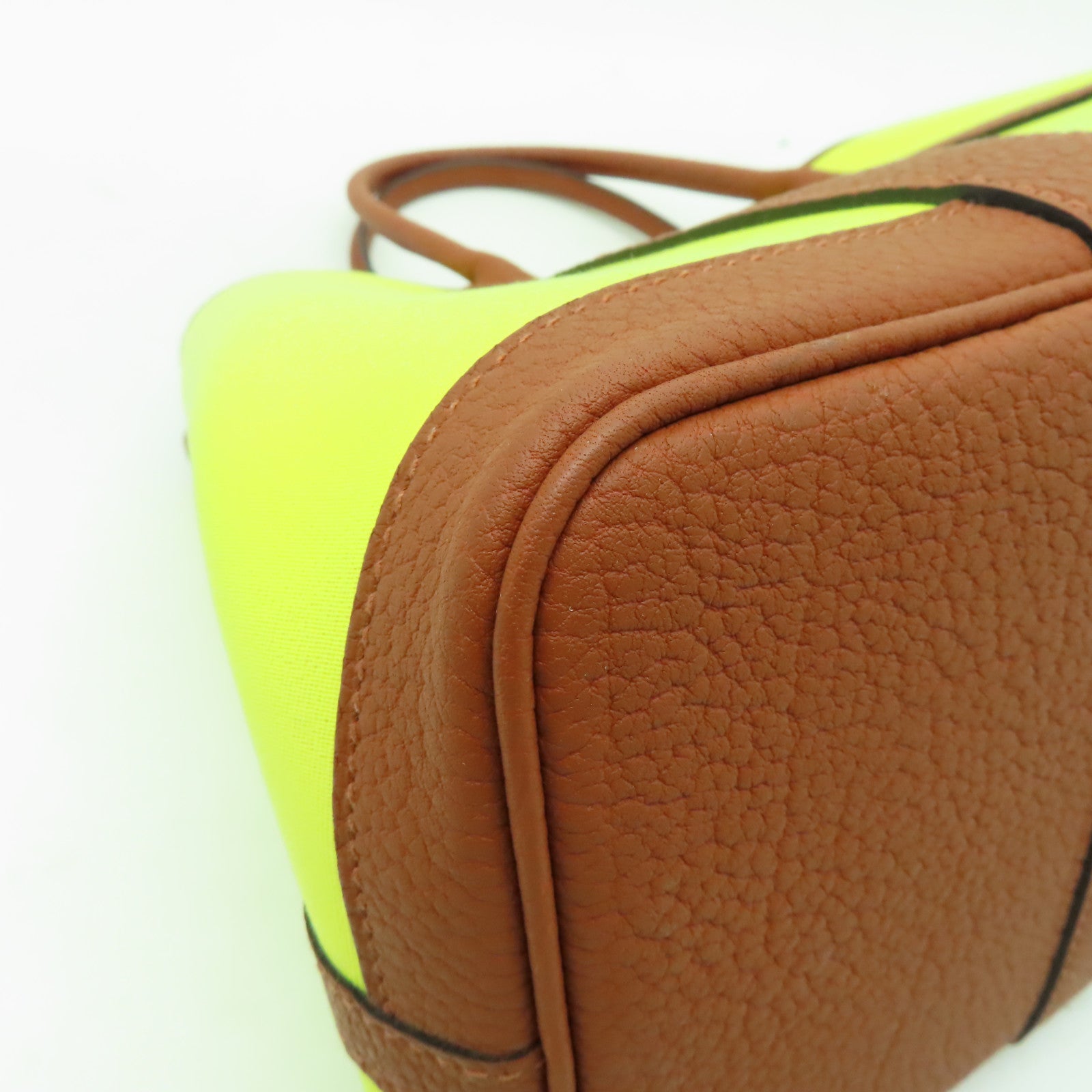 HERMES 帆布Garden Party TPM銀扣手挽袋Jaune Citron黃色
