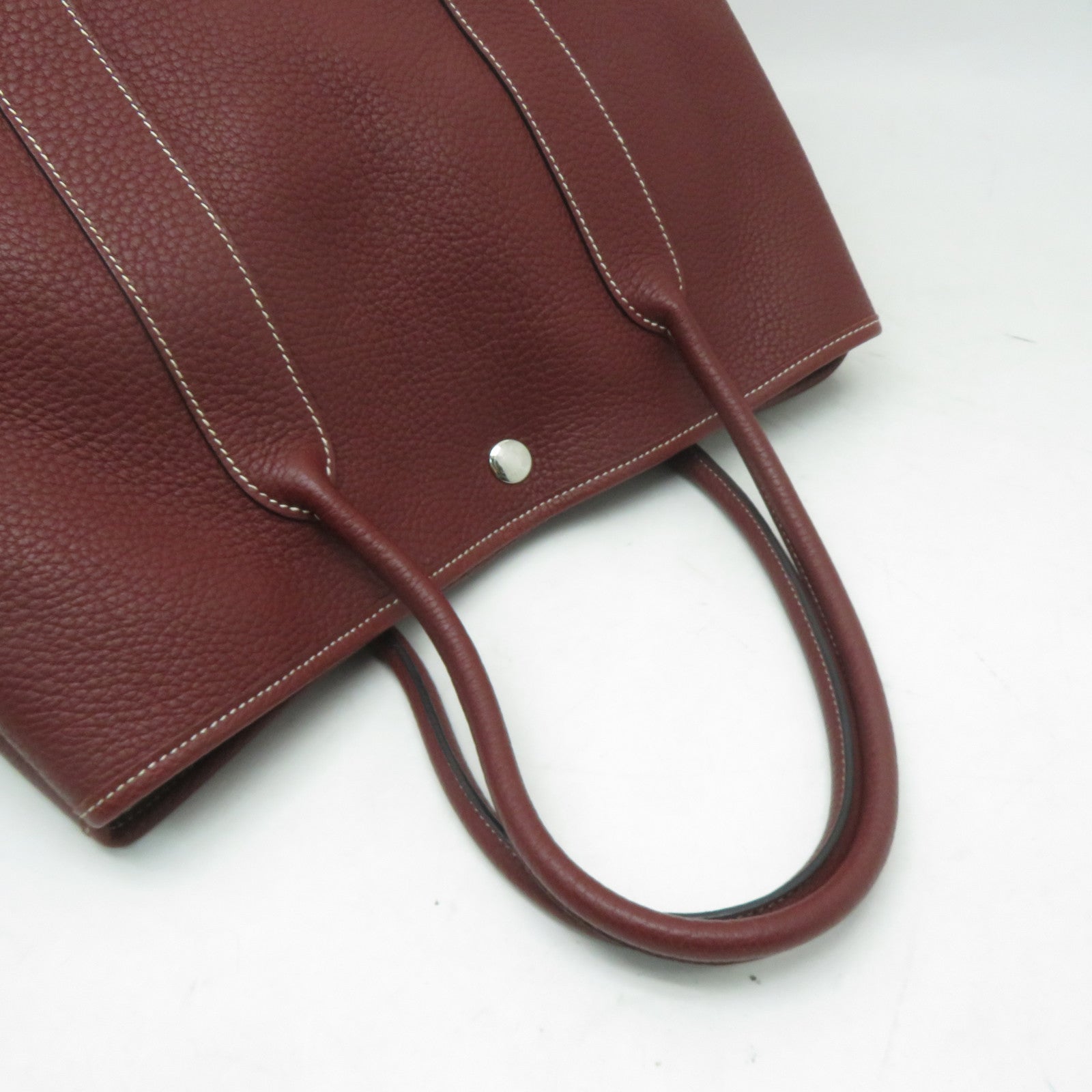 HERMES Togo皮革Garden Party GM銀扣手挽袋深紅色