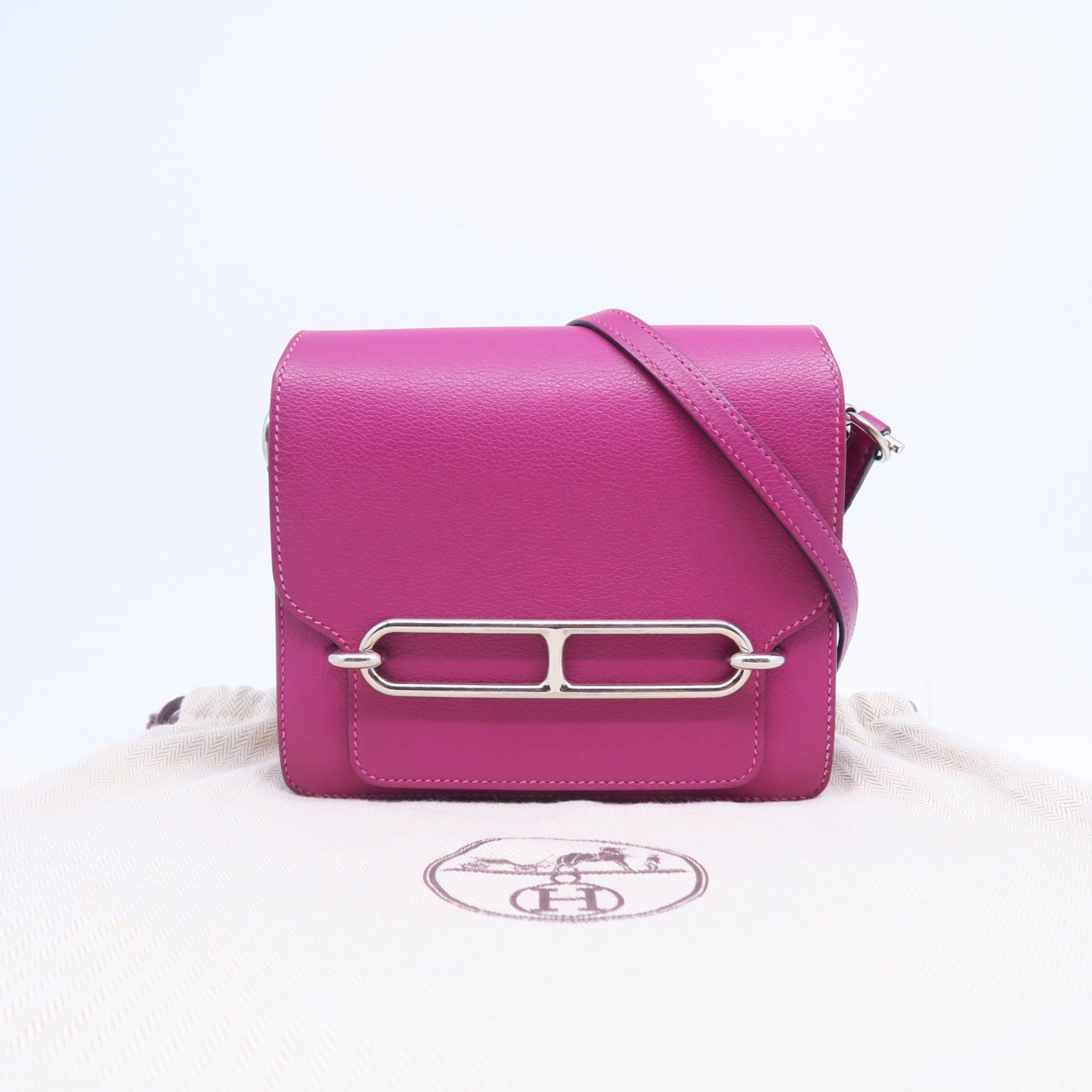HERMES Evercolor皮革Mini Roulis銀扣肩背袋紫色