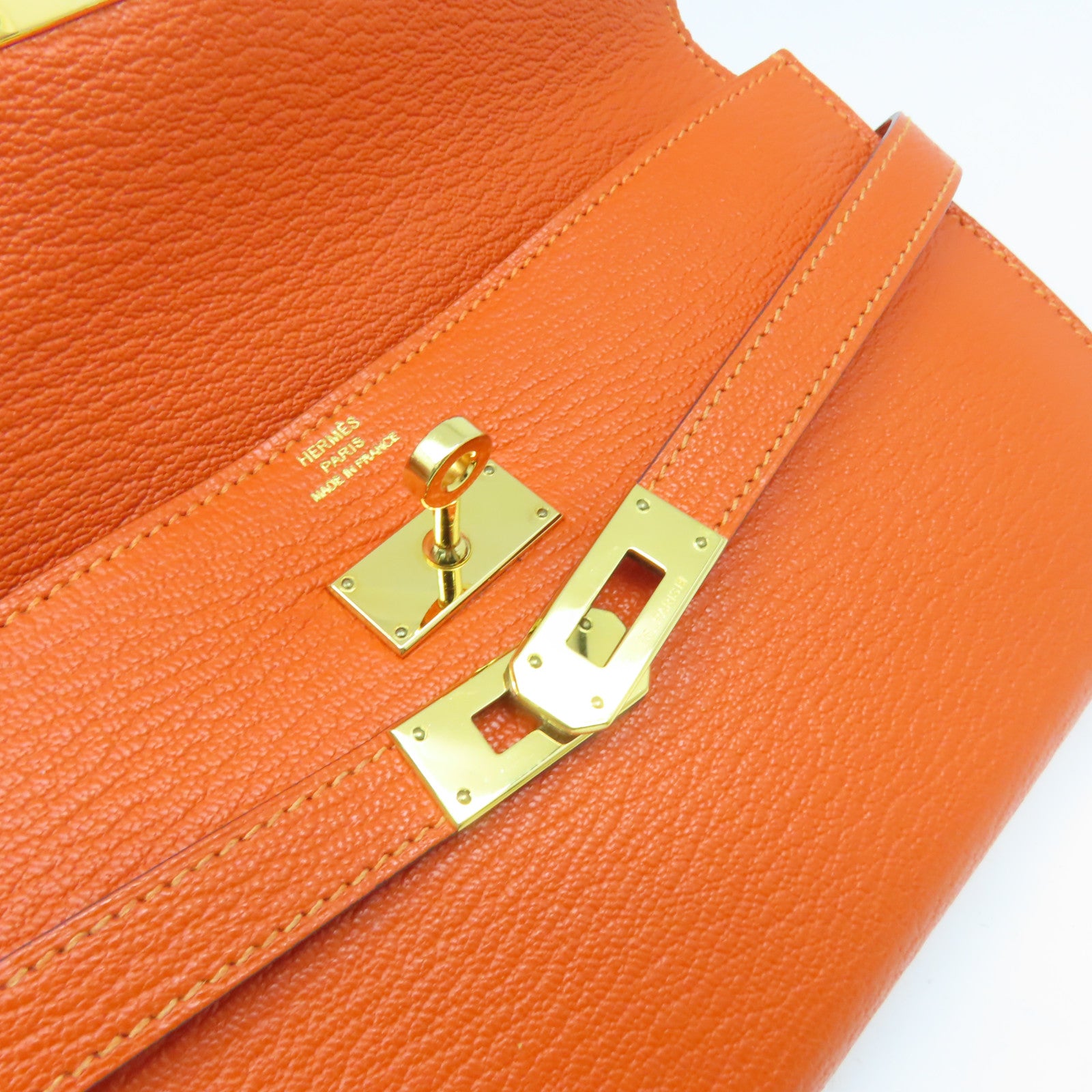 HERMES Epsom皮革Kelly Wallet金扣長錢包橘色