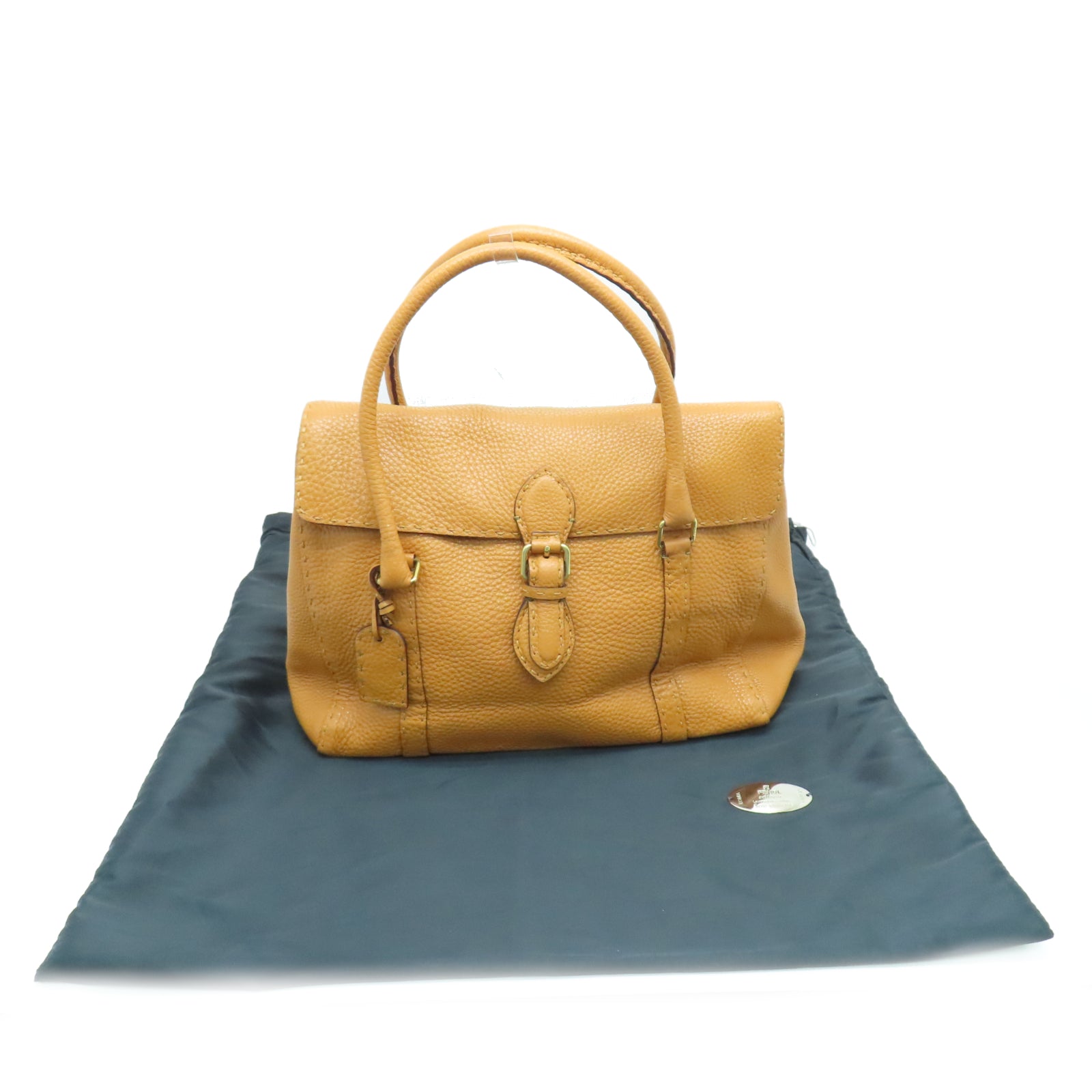 FENDI 【激減優惠】牛皮皮革Selleria Linda金扣肩背袋橙色