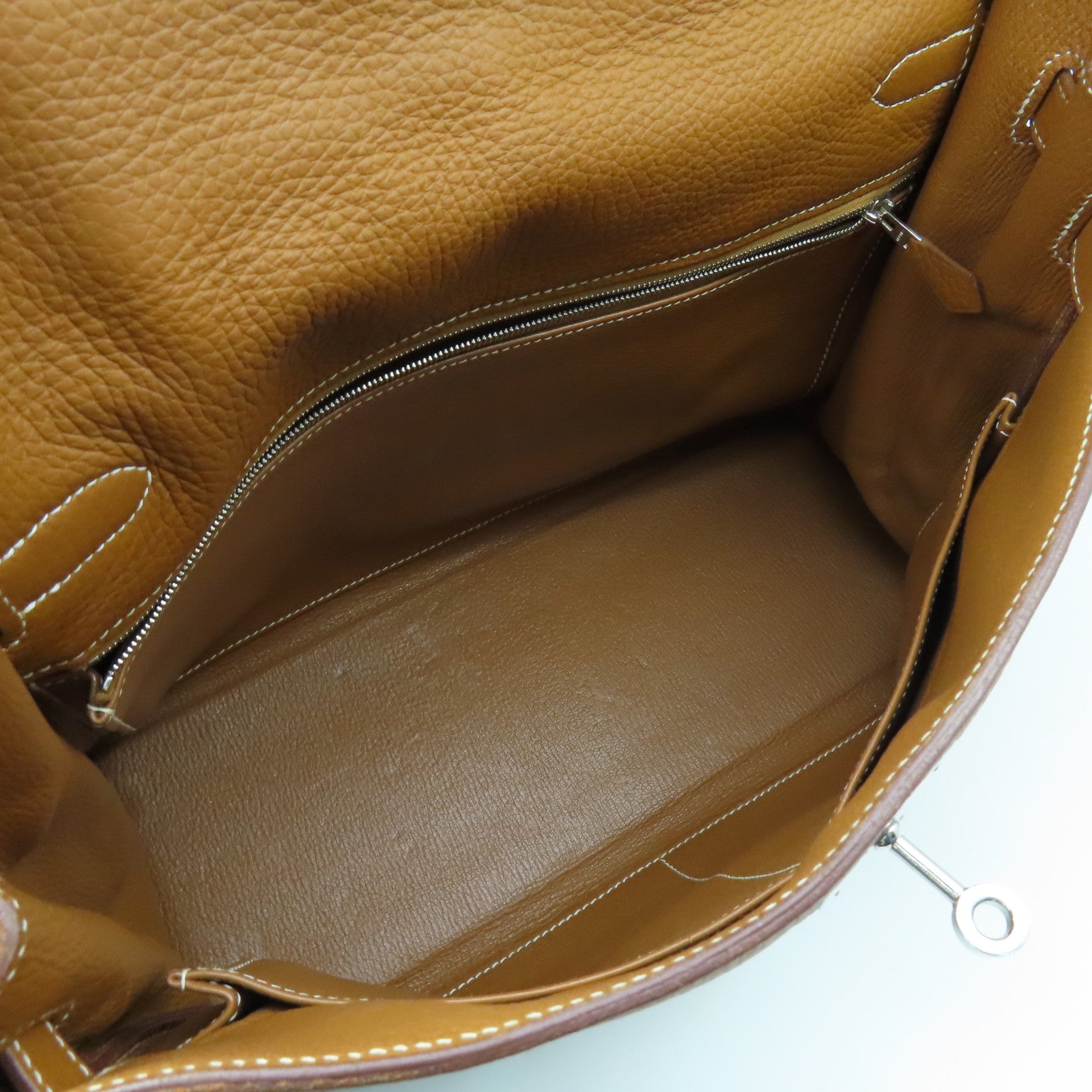 HERMES Clemence皮革Kelly 35銀扣手挽肩背兩用袋經典駝色