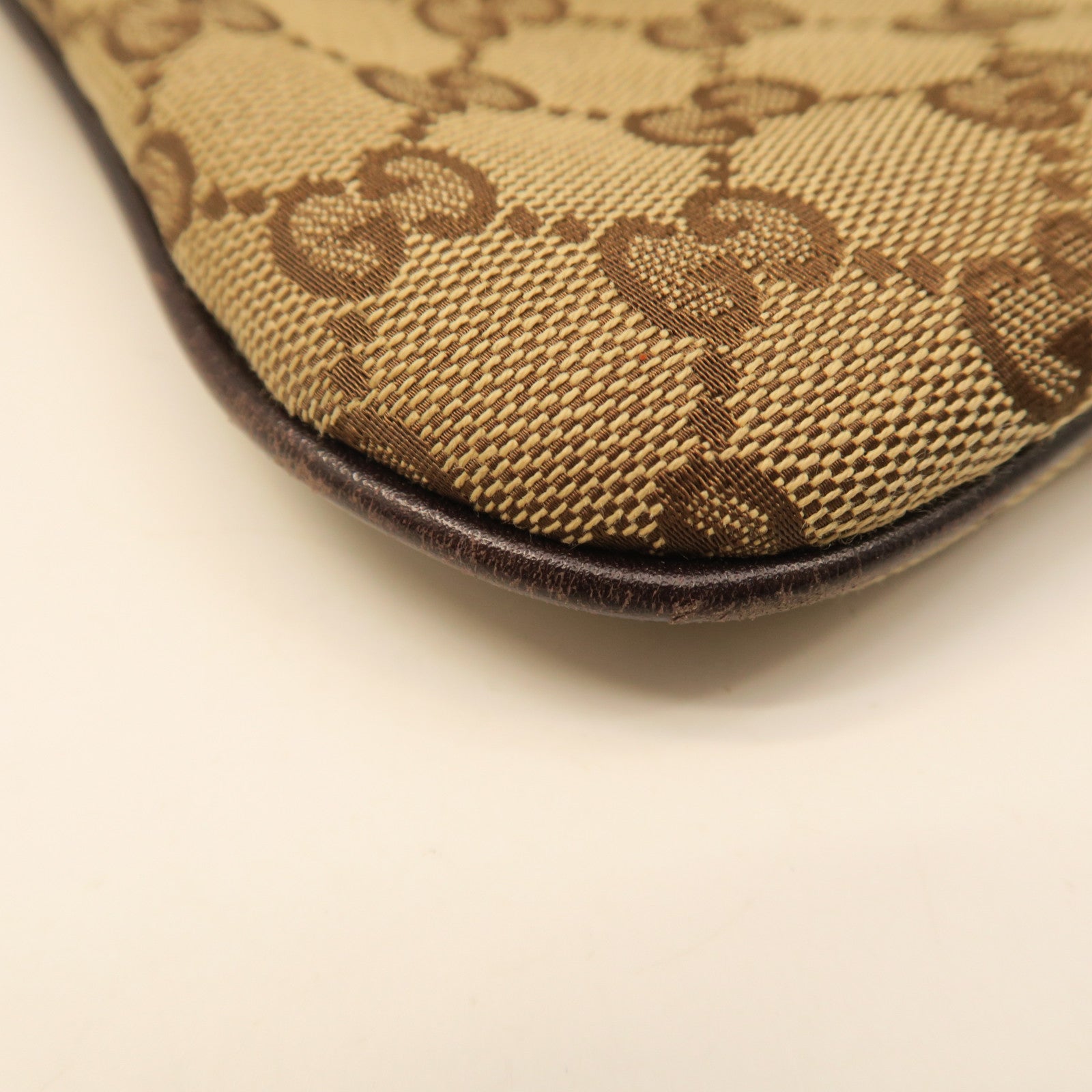 GUCCI canvas / cowhide leather Shoulder Bag gold buckle shoulder bag brown