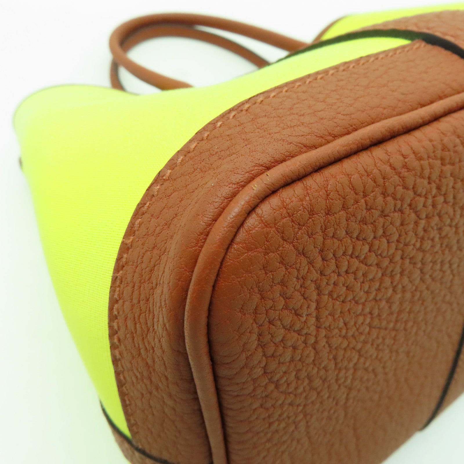 HERMES 帆布Garden Party TPM銀扣手挽袋Jaune Citron黃色