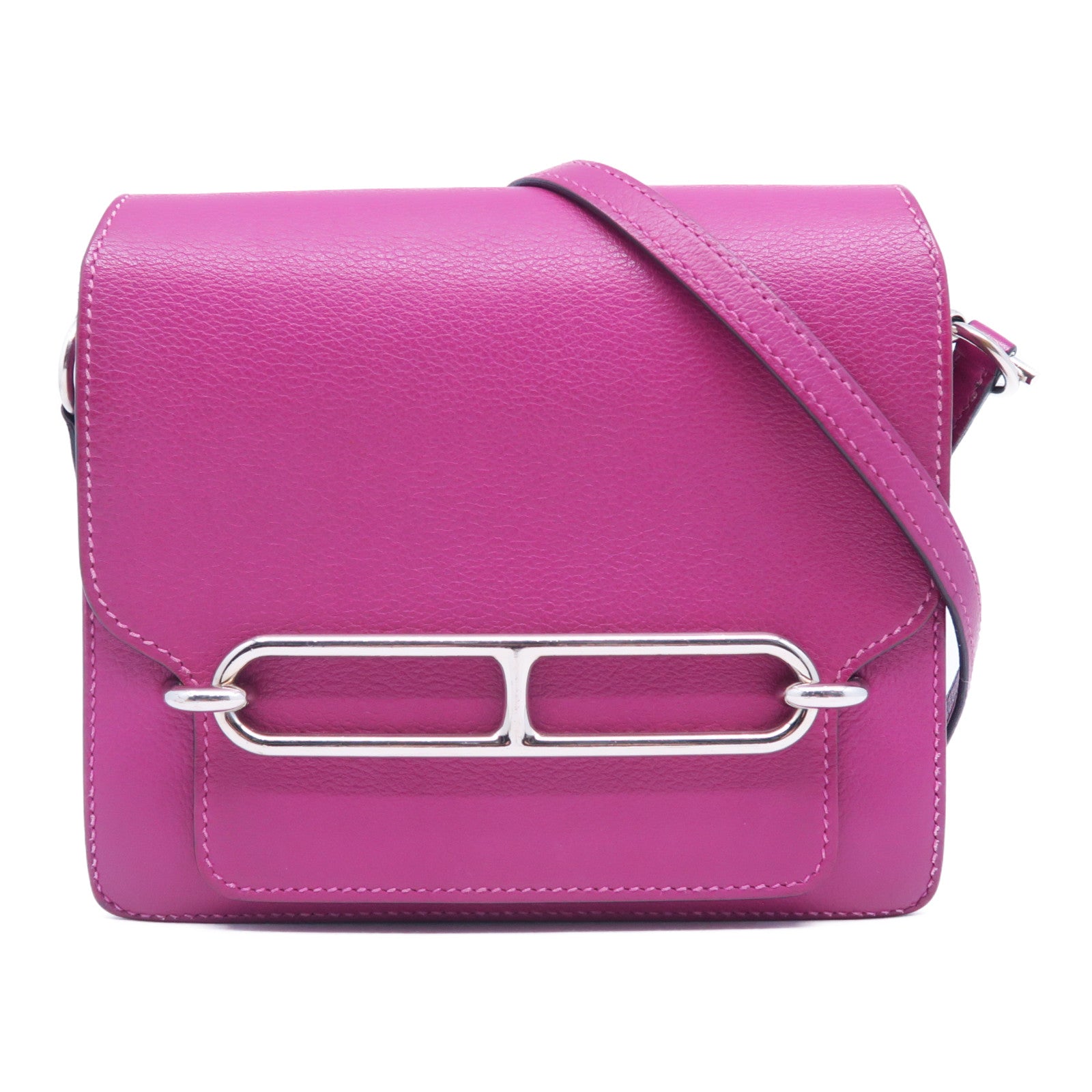 HERMES Evercolor皮革Mini Roulis銀扣肩背袋紫色