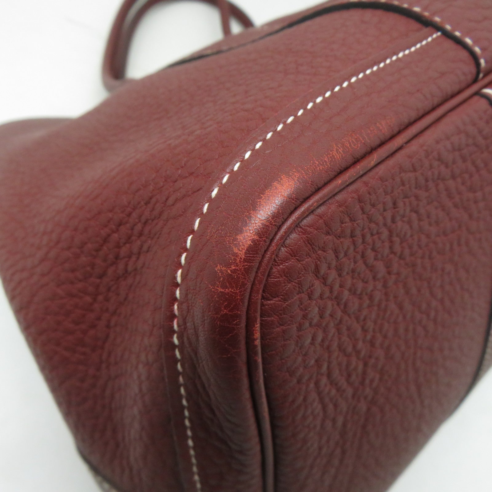 HERMES Togo皮革Garden Party GM銀扣手挽袋深紅色