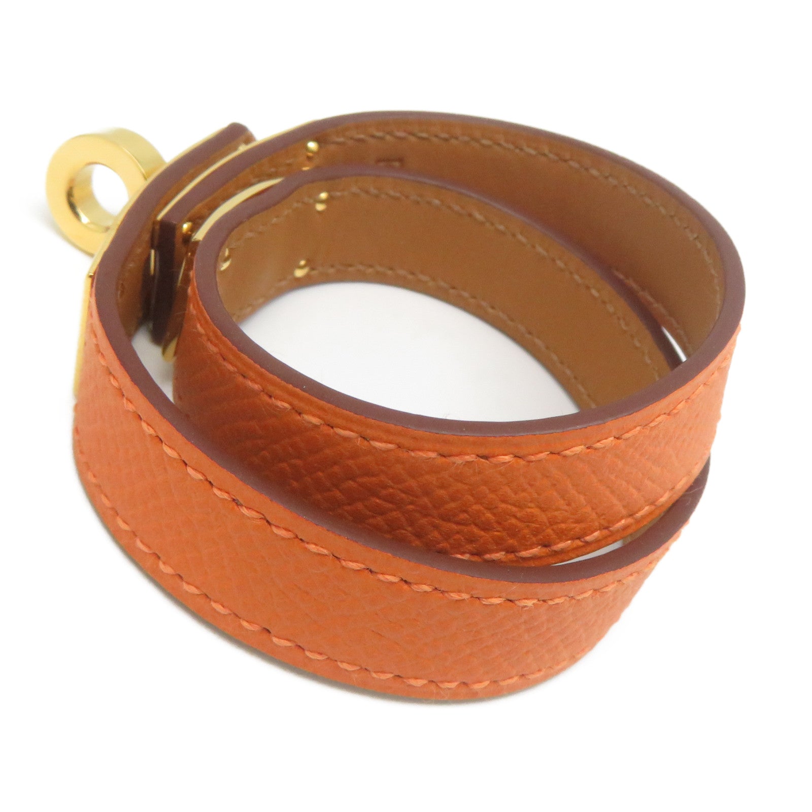 HERMES Epsom皮革Kelly Double Tour金扣手鐲橙色