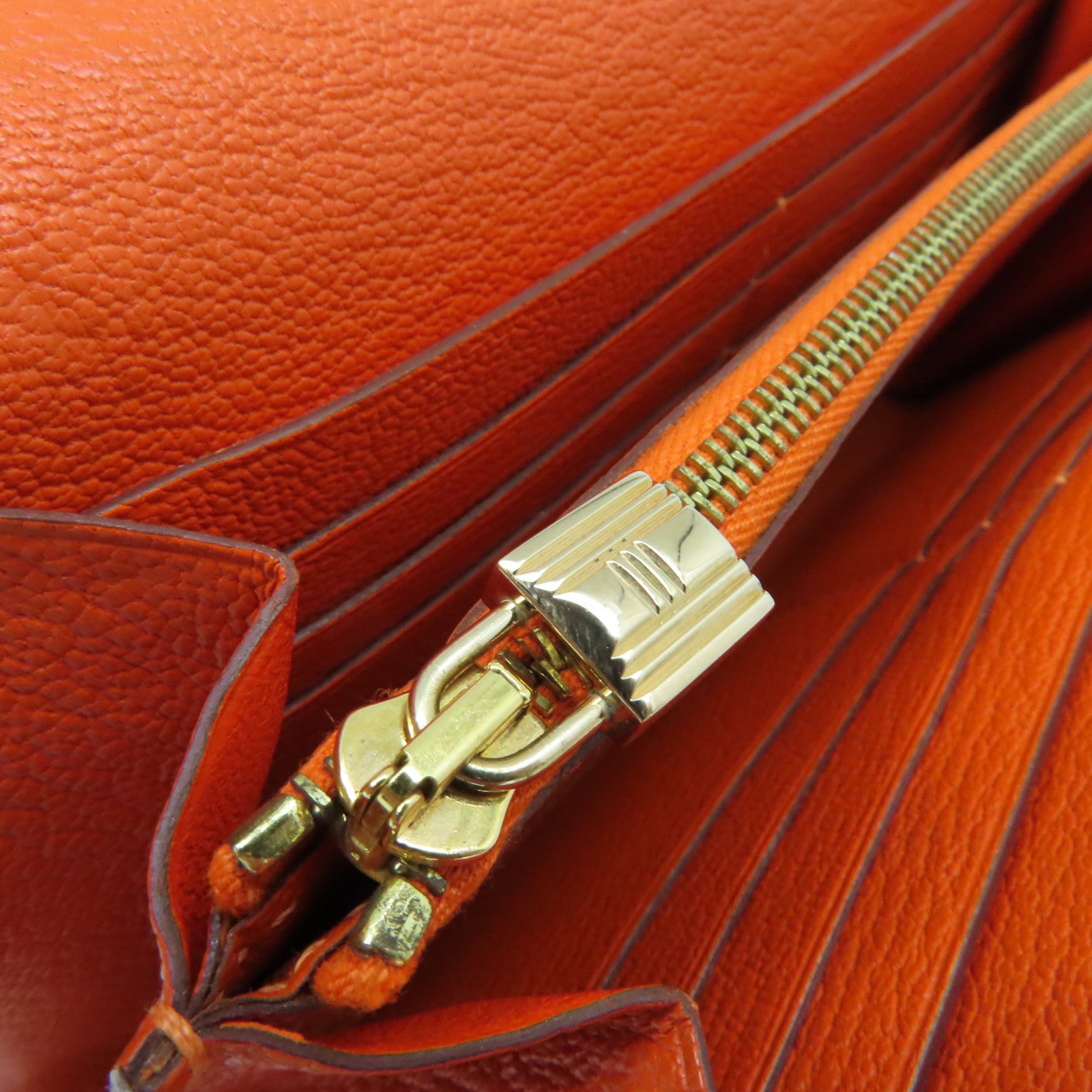 HERMES Epsom皮革Kelly Wallet金扣長錢包橘色
