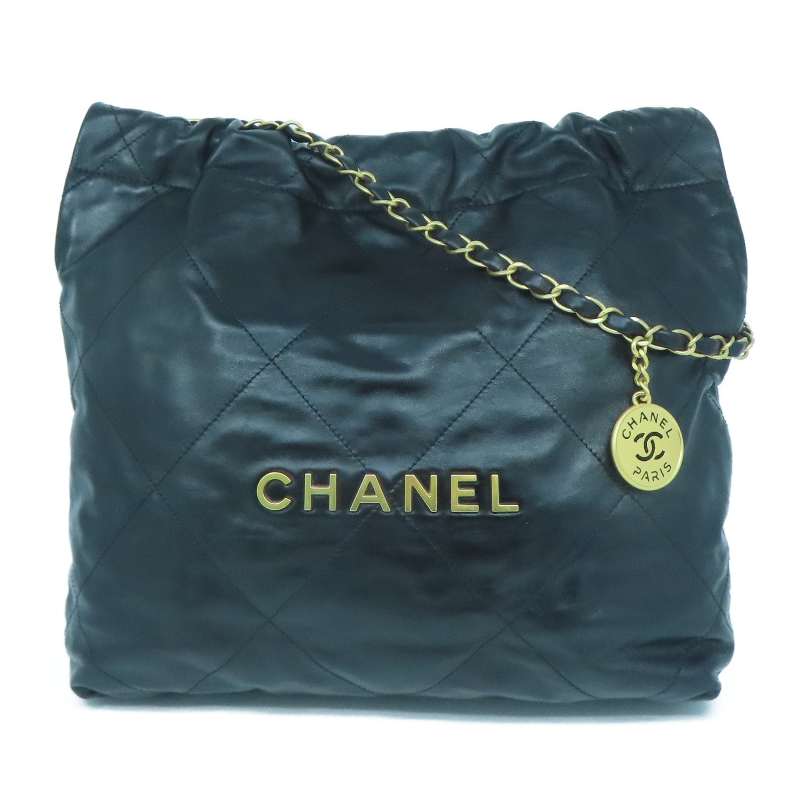 CHANEL 菱格牛皮皮革Chanel 22 Small金扣鏈帶肩背袋黑色