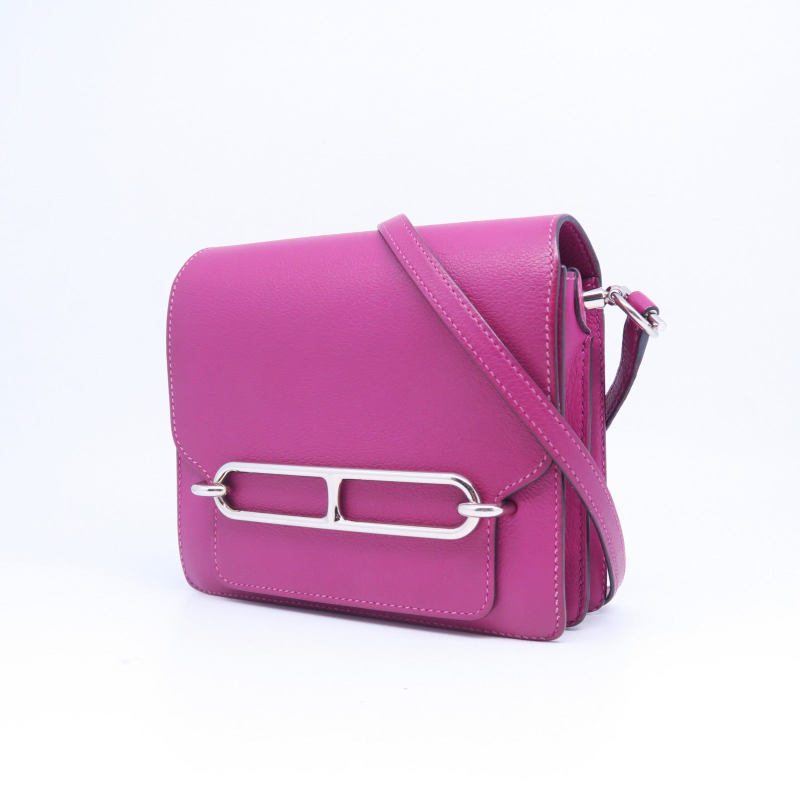 HERMES Evercolor皮革Mini Roulis銀扣肩背袋紫色