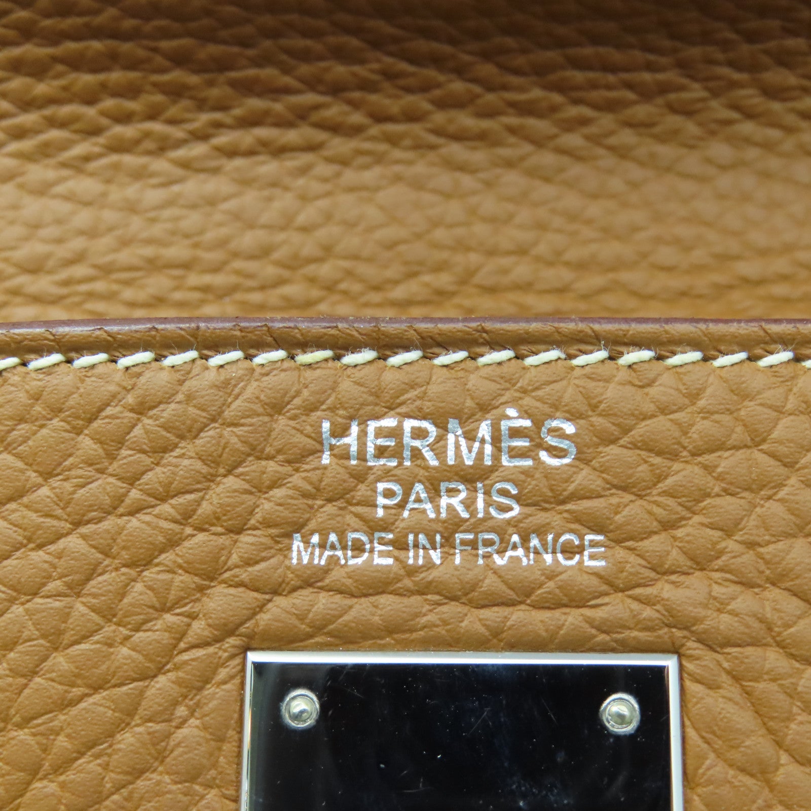 HERMES Clemence皮革Kelly 35銀扣手挽肩背兩用袋經典駝色