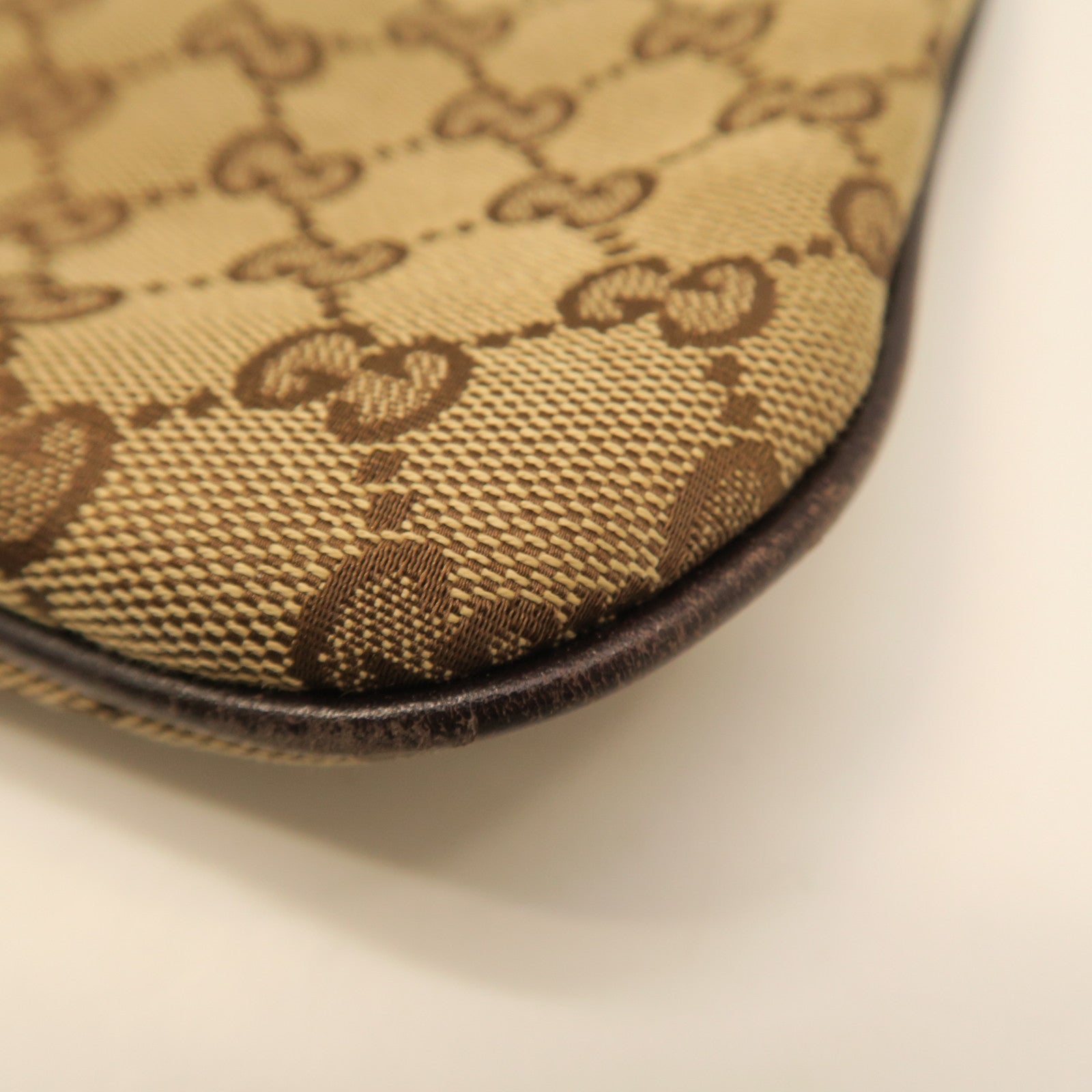 GUCCI canvas / cowhide leather Shoulder Bag gold buckle shoulder bag brown