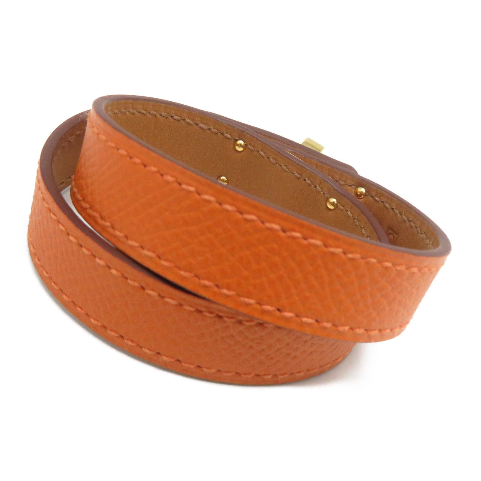 HERMES Epsom皮革Kelly Double Tour金扣手鐲橙色