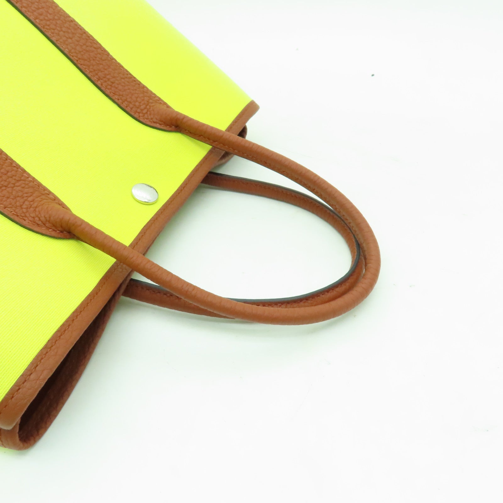 HERMES 帆布Garden Party TPM銀扣手挽袋Jaune Citron黃色