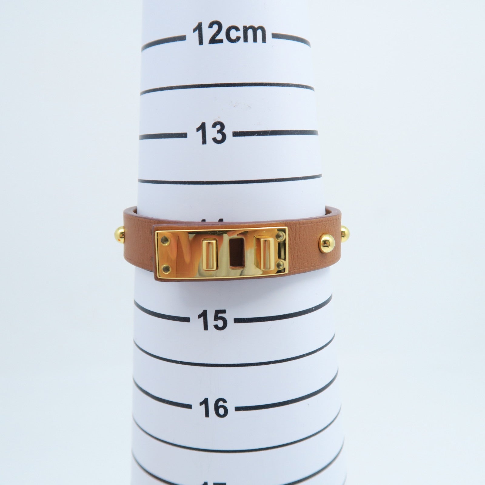 HERMES Veau Swift Leather Mini Dog Rounds Coeur Gold Buckle Bracelet Brown