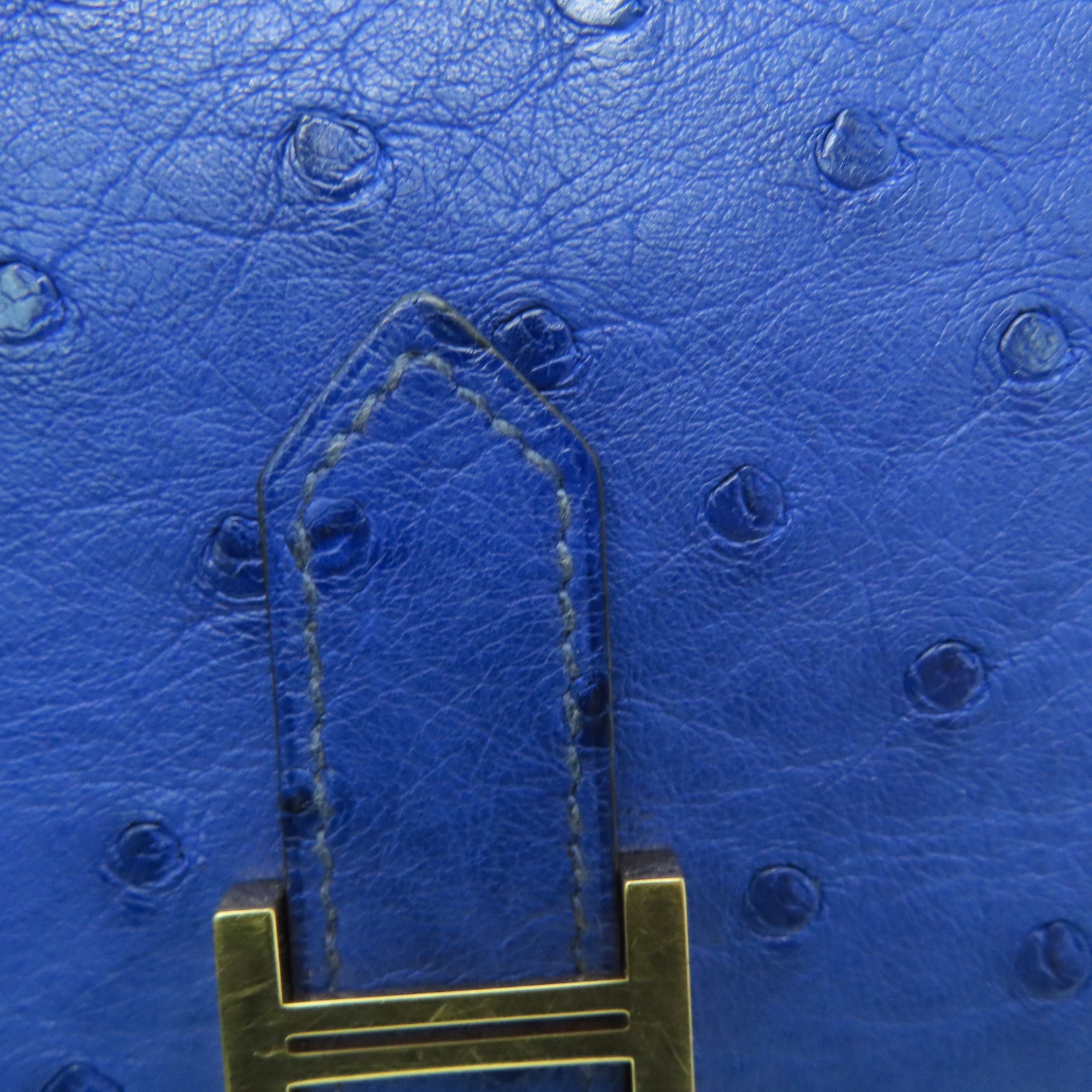 HERMES Ostrich Leather Bearn W Snap Gold Buckle Long Wallet Blue Saphir Sapphire Blue