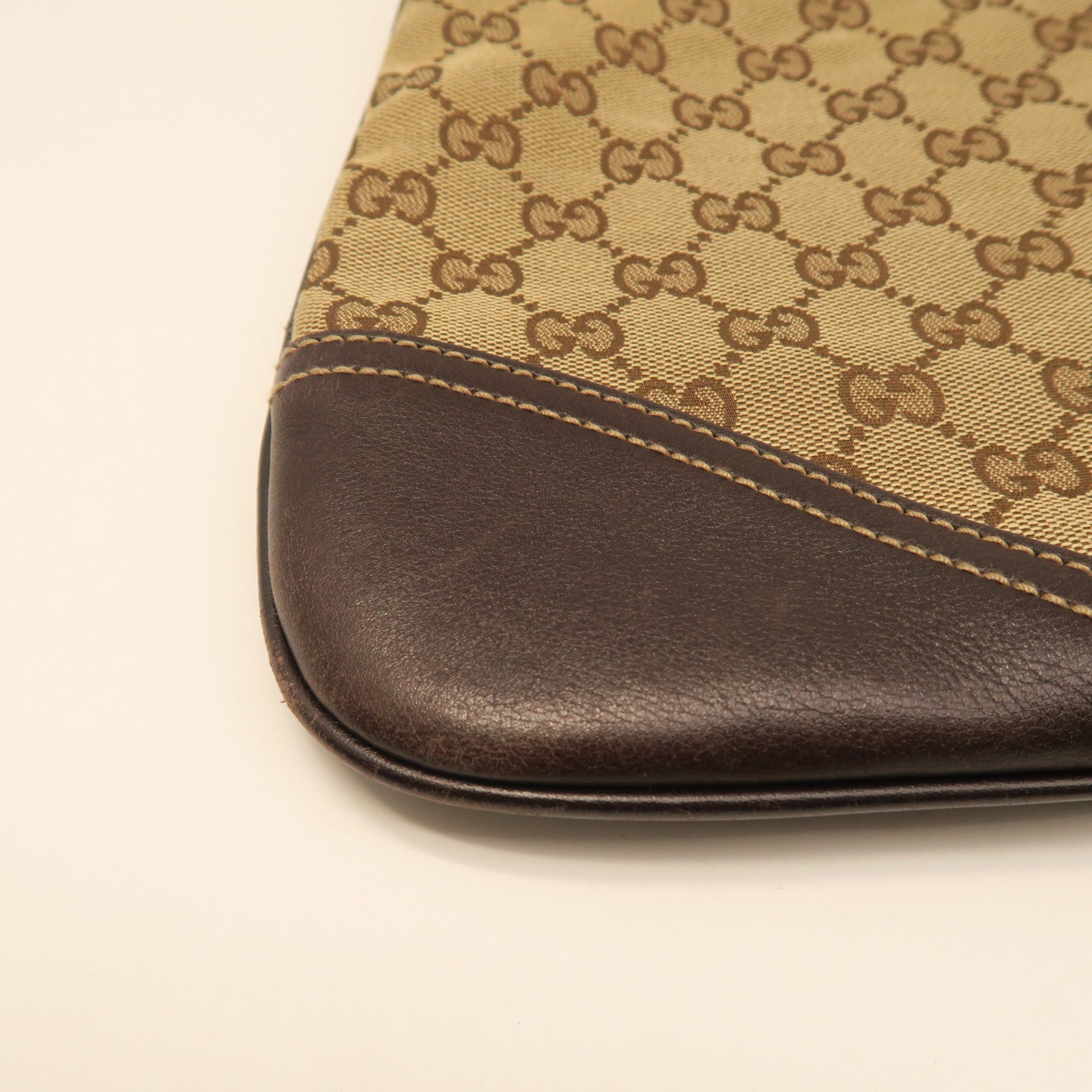 GUCCI canvas / cowhide leather Shoulder Bag gold buckle shoulder bag brown