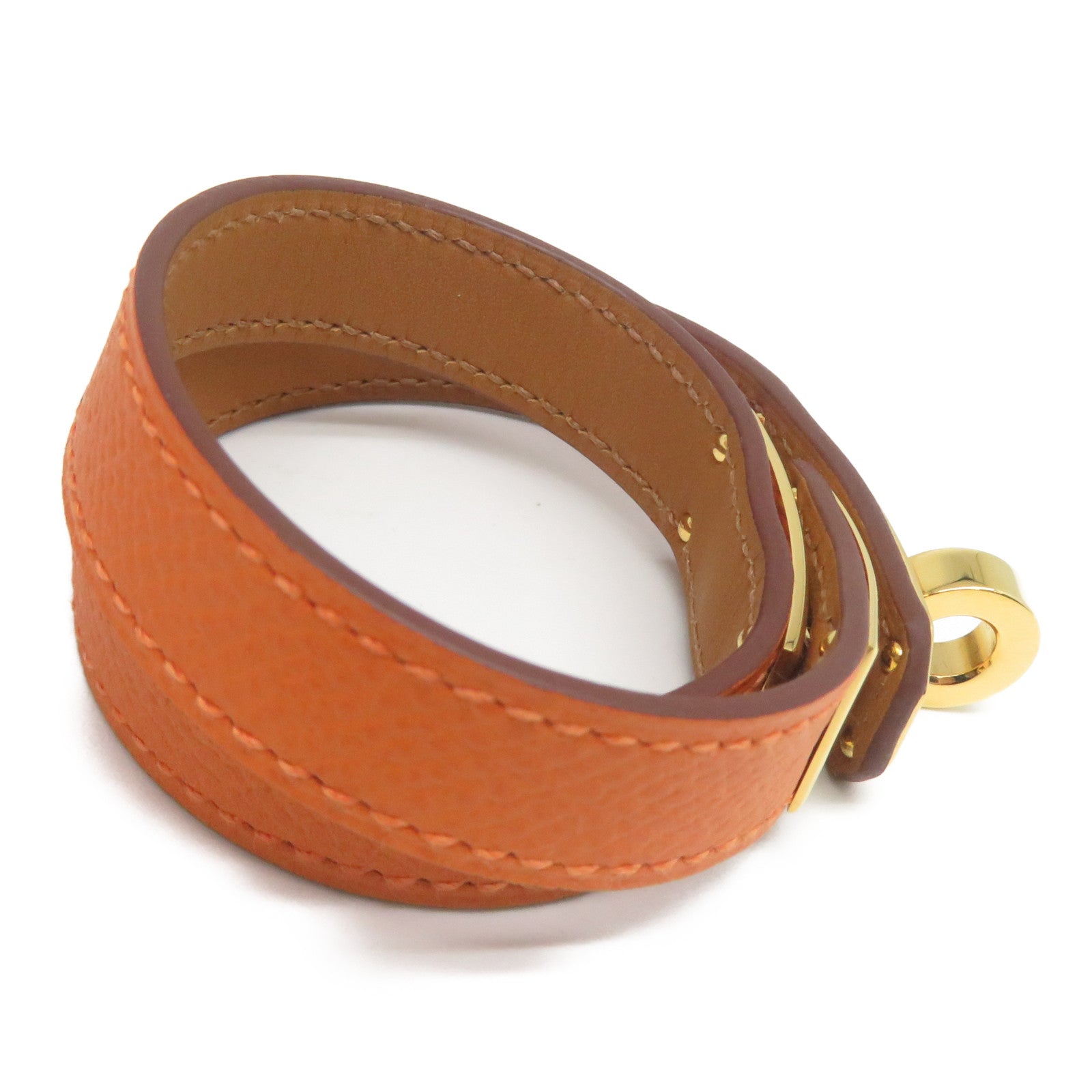 HERMES Epsom皮革Kelly Double Tour金扣手鐲橙色