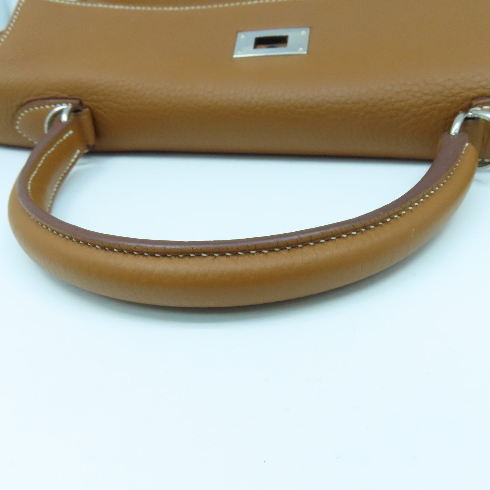 HERMES Clemence皮革Kelly 35銀扣手挽肩背兩用袋經典駝色