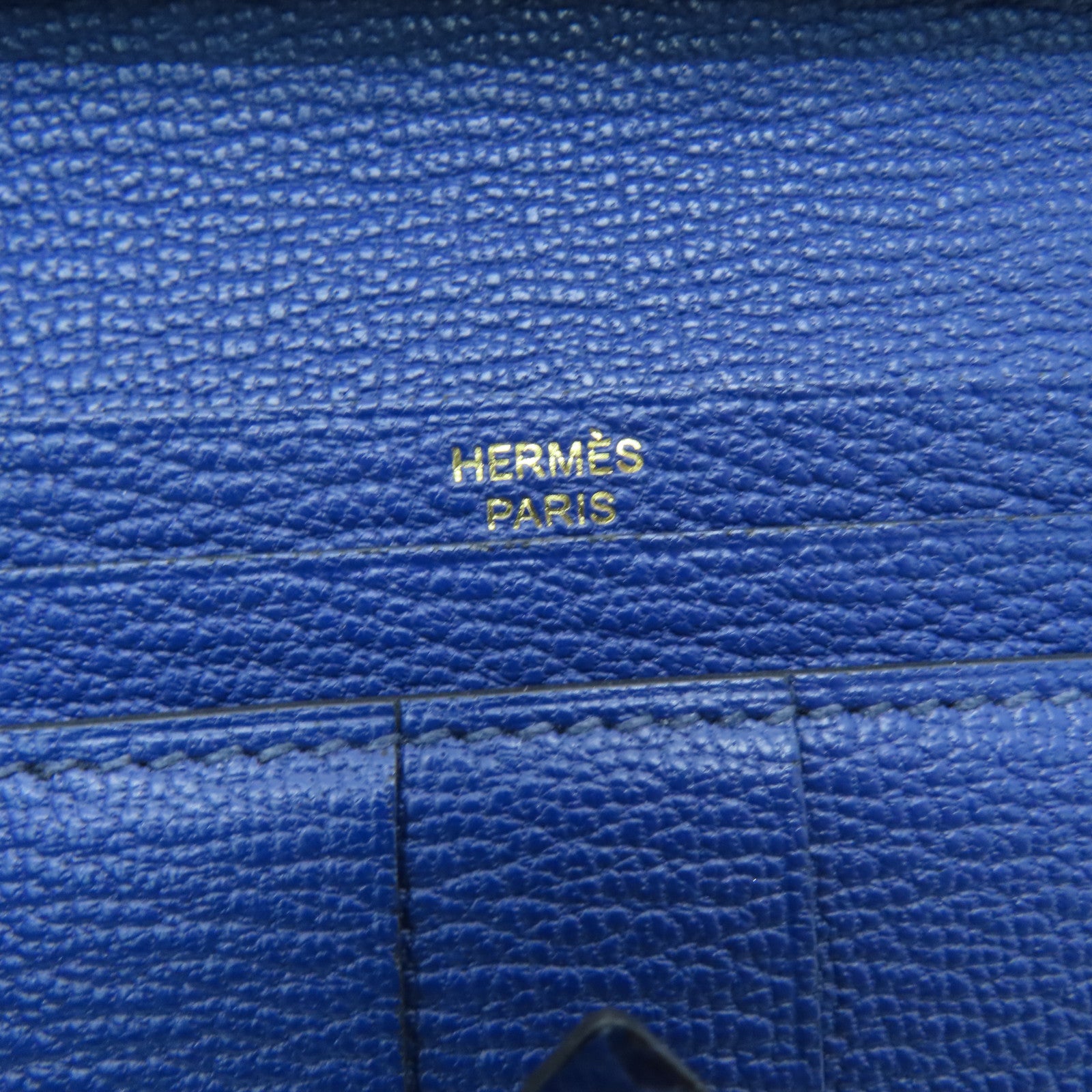 HERMES Ostrich Leather Bearn W Snap Gold Buckle Long Wallet Blue Saphir Sapphire Blue