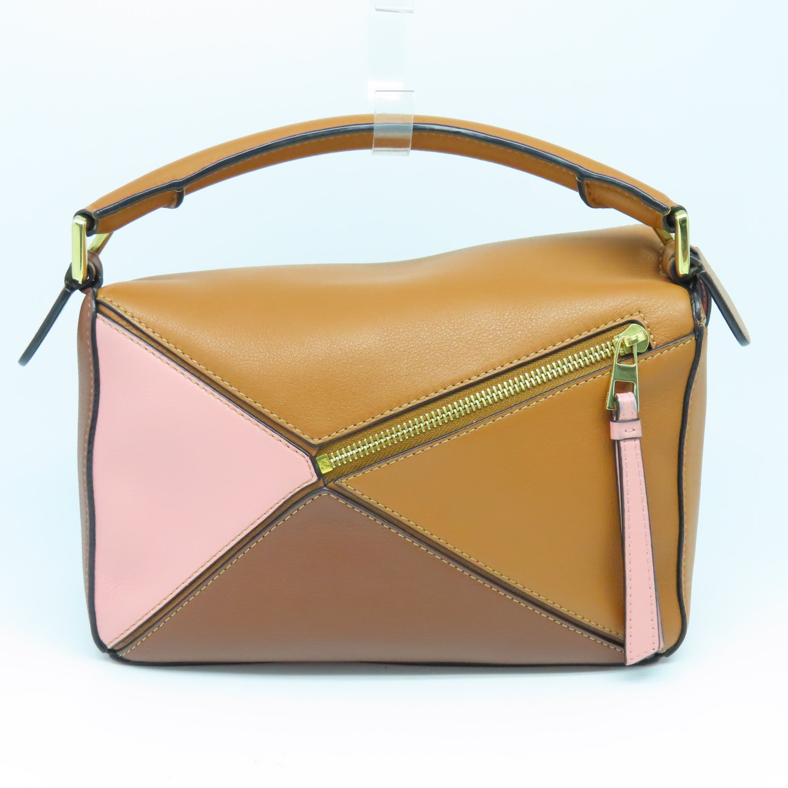 LOEWE 牛皮皮革Puzzle Small金扣手挽肩背兩用袋啡色粉紅色