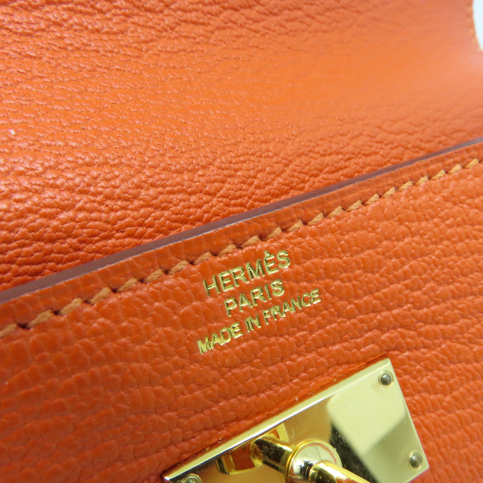 HERMES Epsom皮革Kelly Wallet金扣長錢包橘色