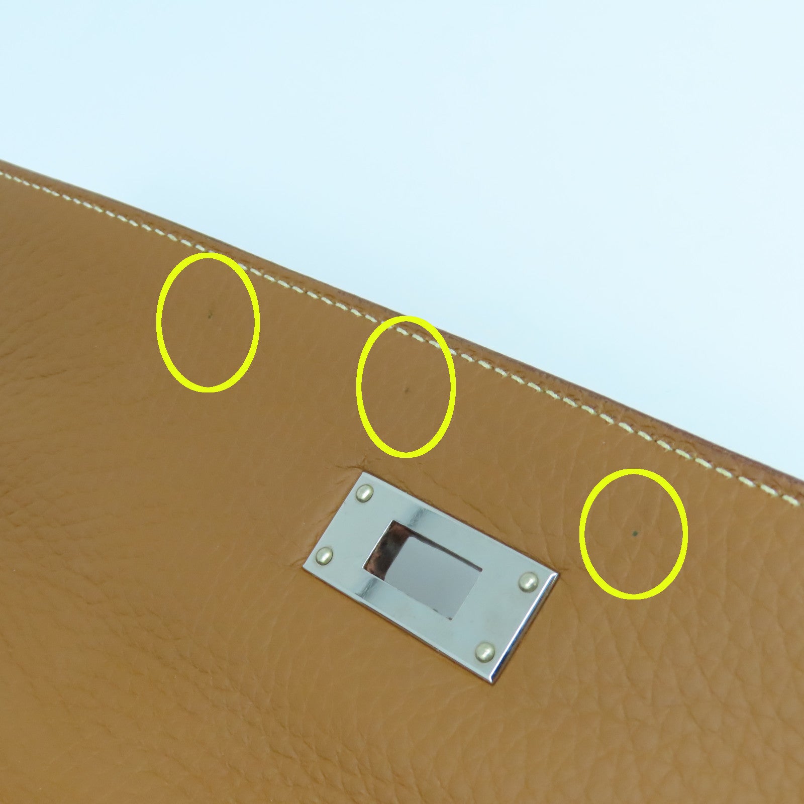 HERMES Clemence皮革Kelly 35銀扣手挽肩背兩用袋經典駝色