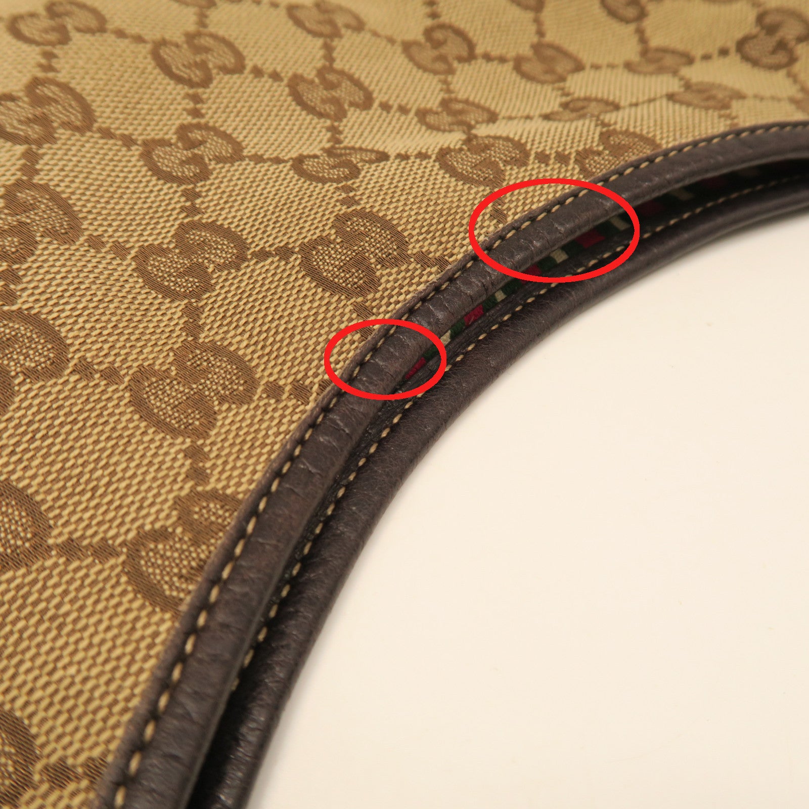 GUCCI canvas / cowhide leather Shoulder Bag gold buckle shoulder bag brown