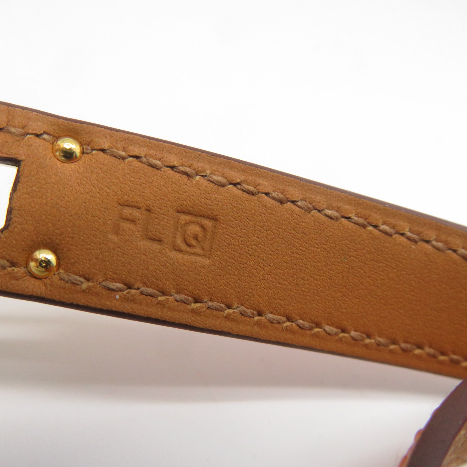 HERMES Epsom皮革Kelly Double Tour金扣手鐲橙色