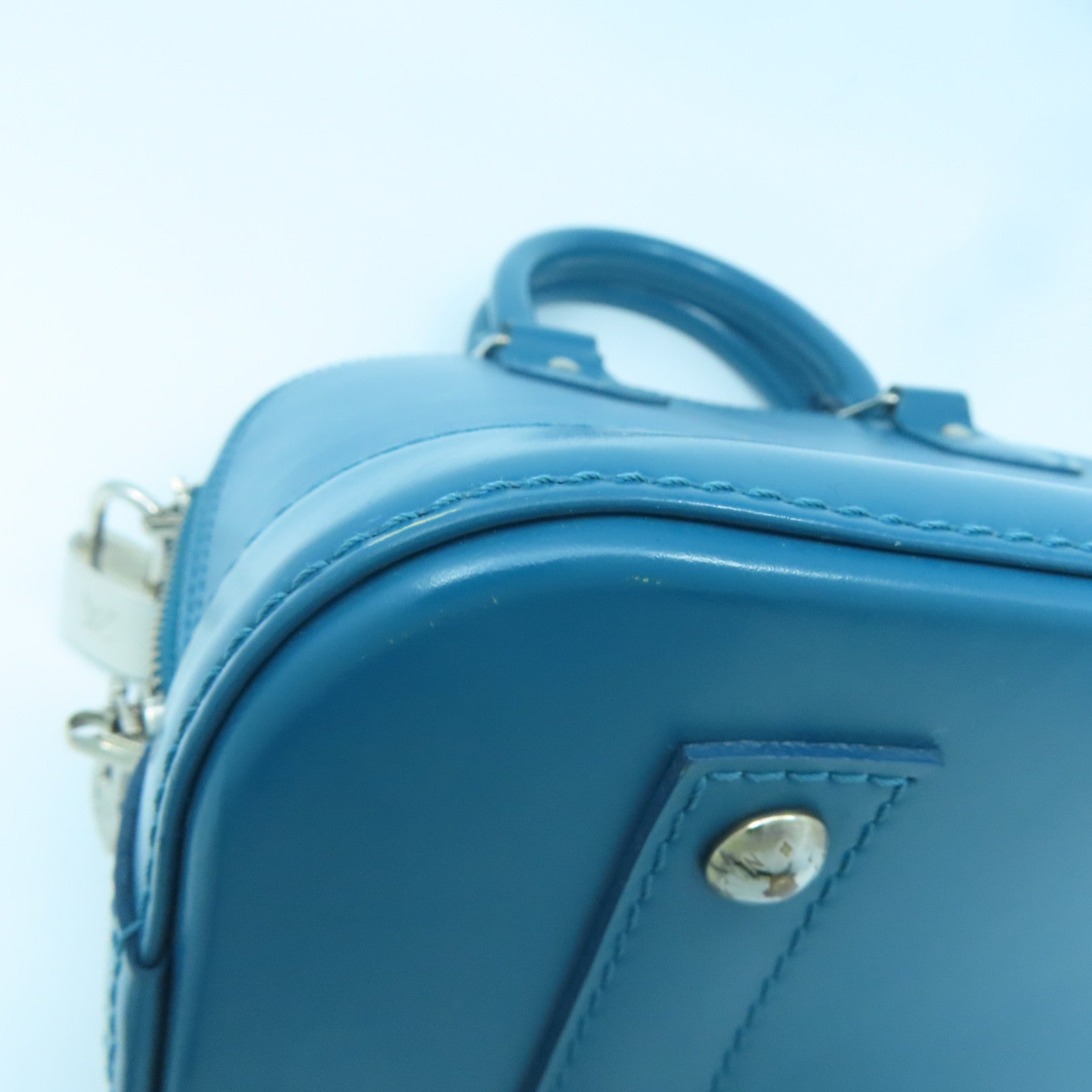 LOUIS VUITTON Epi Alma BB Silver Buckle Handle Shoulder Backpack Blue