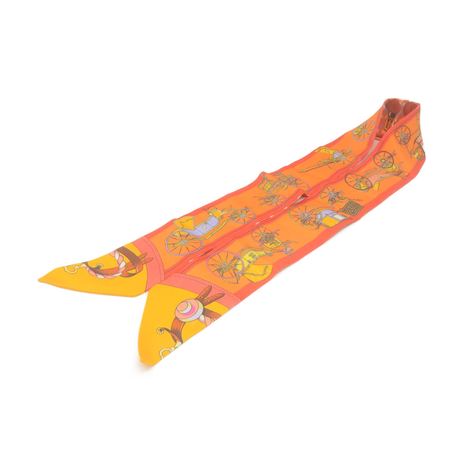 HERMES 絲質Twilly Scarf絲巾橙色/白色/彩色