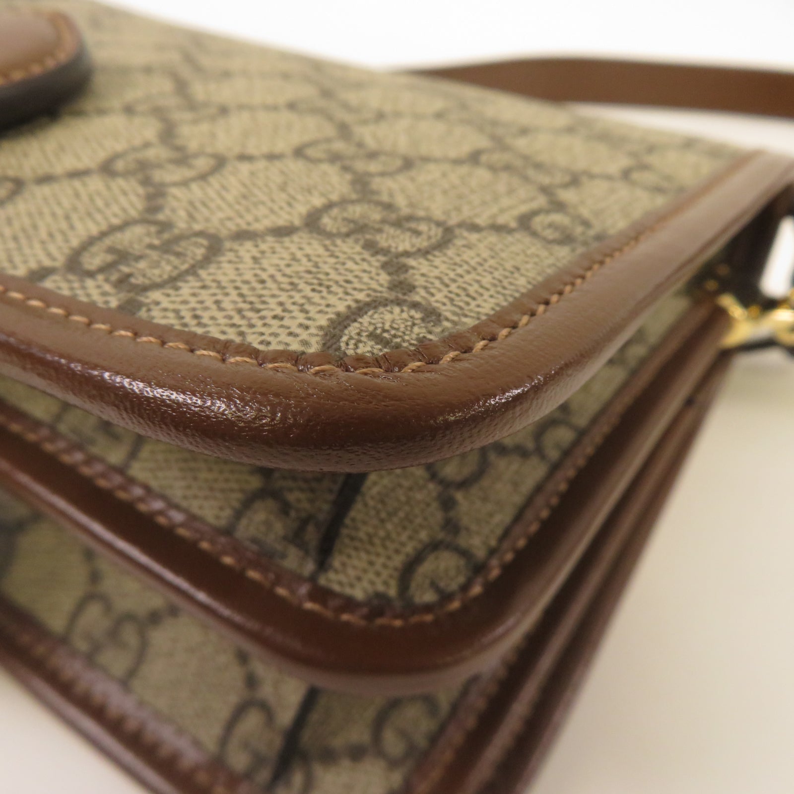 GUCCI 塗層帆布Shoulder Bag金扣肩背袋啡色