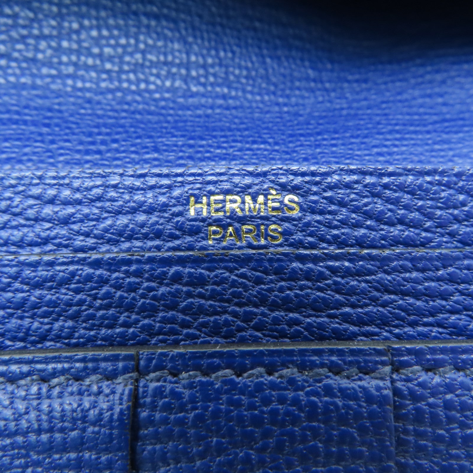 HERMES Ostrich Leather Bearn W Snap Gold Buckle Long Wallet Blue Saphir Sapphire Blue
