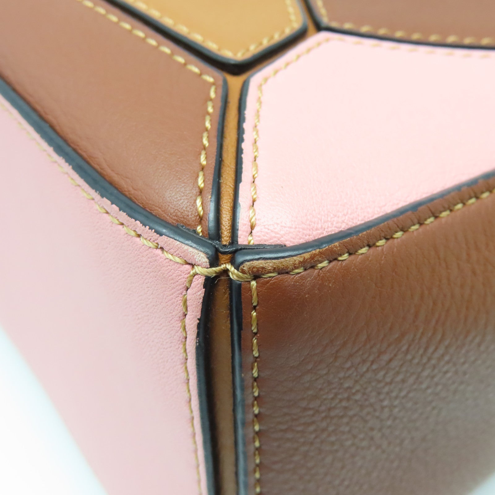 LOEWE 牛皮皮革Puzzle Small金扣手挽肩背兩用袋啡色粉紅色