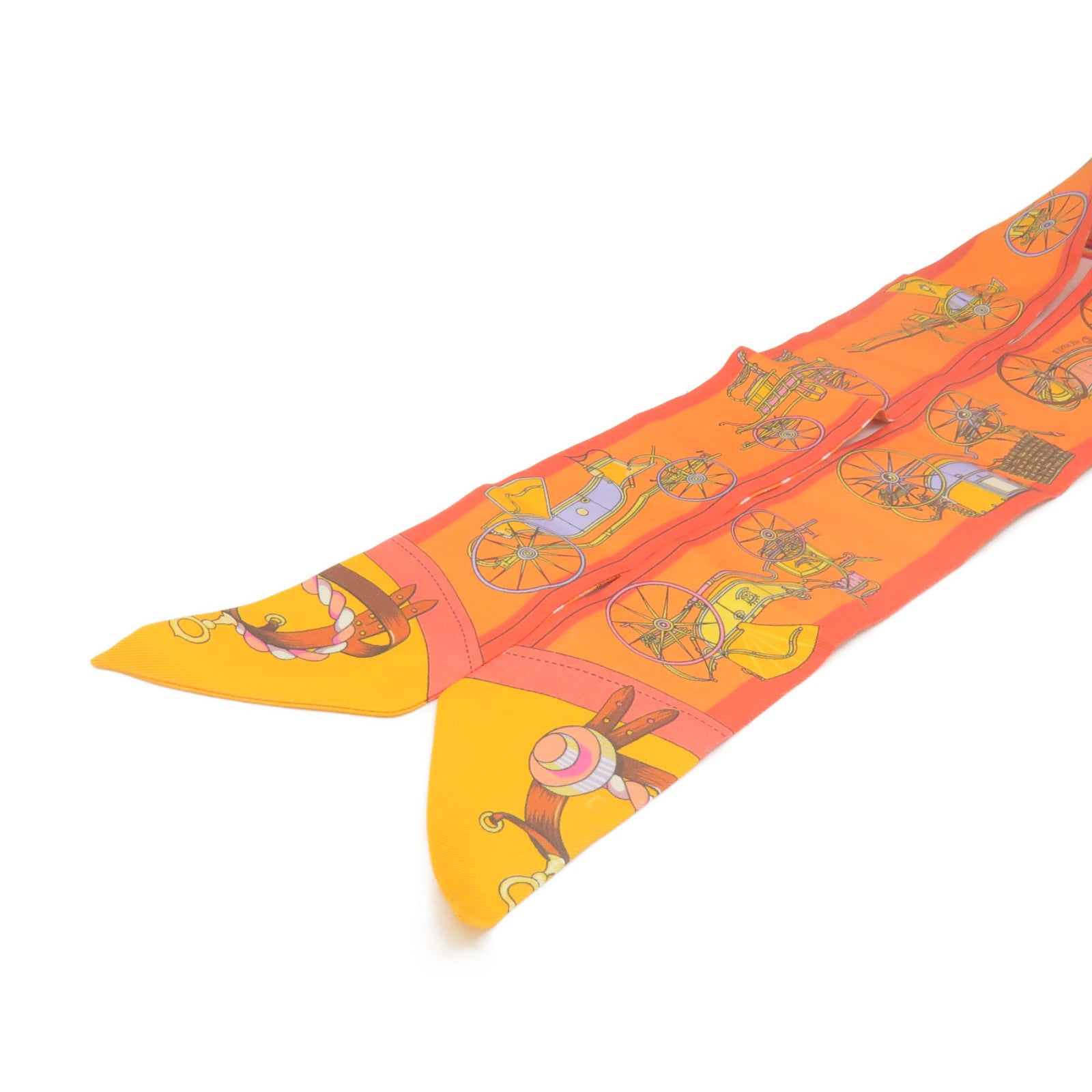 HERMES 絲質Twilly Scarf絲巾橙色/白色/彩色